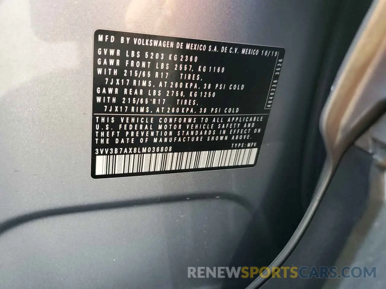 15 Photograph of a damaged car 3VV3B7AX8LM036808 VOLKSWAGEN TIGUAN 2020