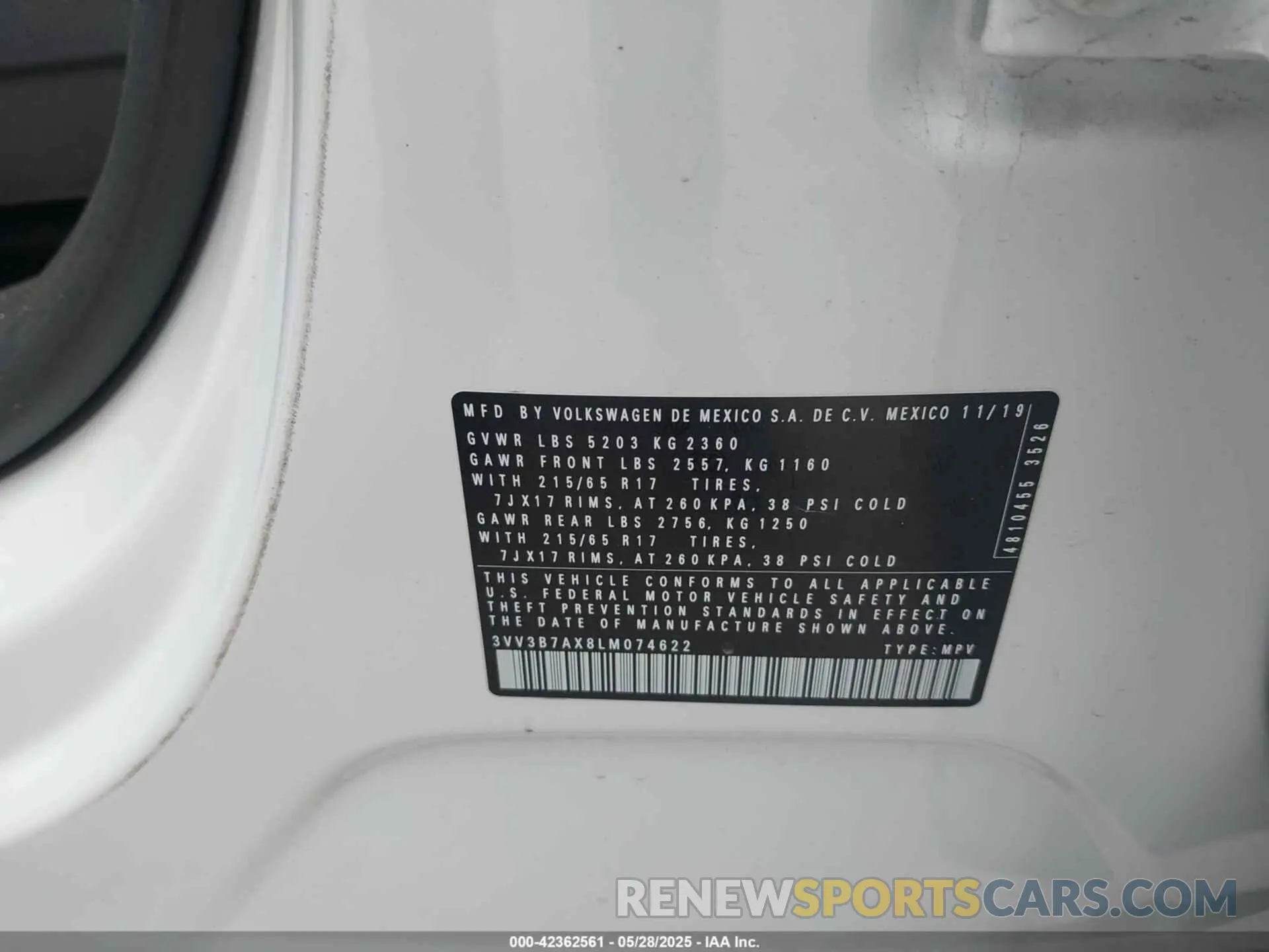 9 Photograph of a damaged car 3VV3B7AX8LM074622 VOLKSWAGEN TIGUAN 2020