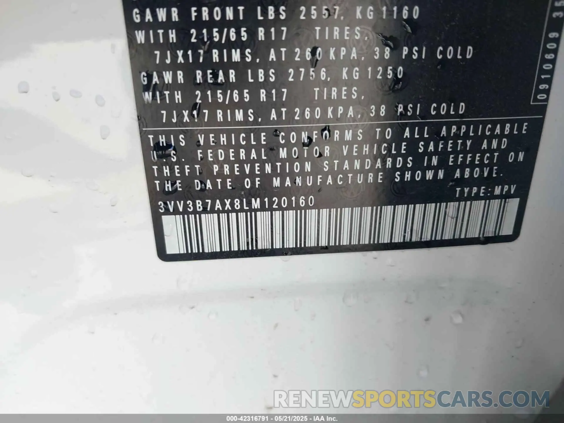 9 Photograph of a damaged car 3VV3B7AX8LM120160 VOLKSWAGEN TIGUAN 2020