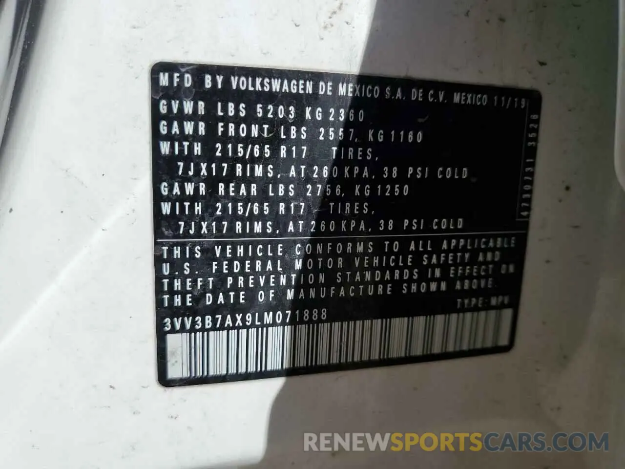 13 Photograph of a damaged car 3VV3B7AX9LM071888 VOLKSWAGEN TIGUAN 2020