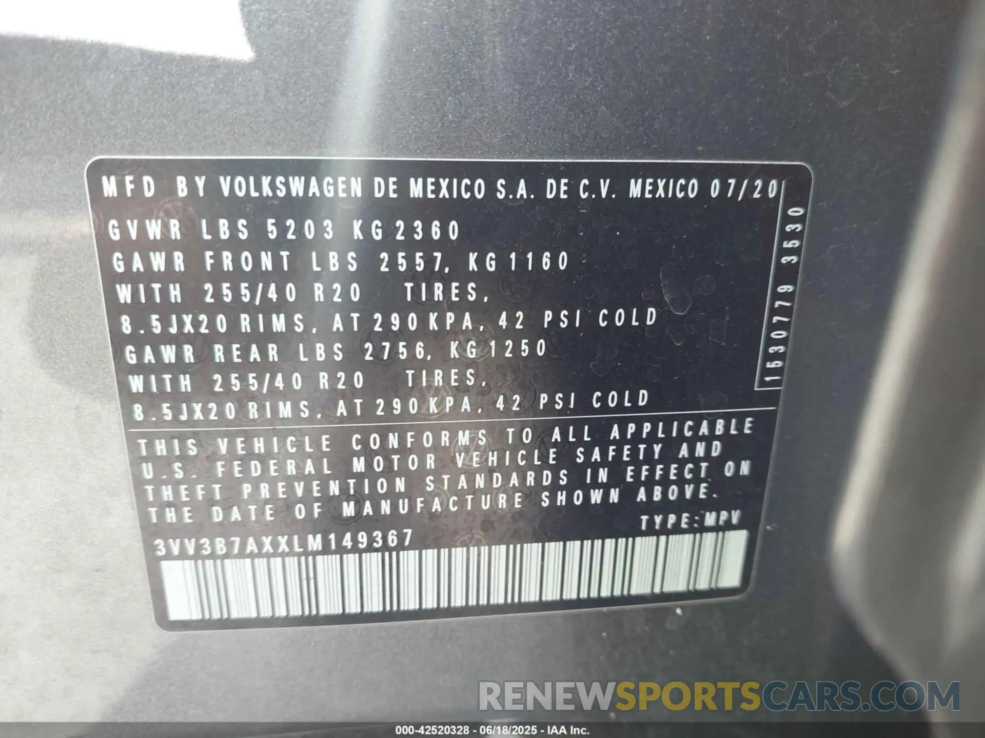 9 Photograph of a damaged car 3VV3B7AXXLM149367 VOLKSWAGEN TIGUAN 2020