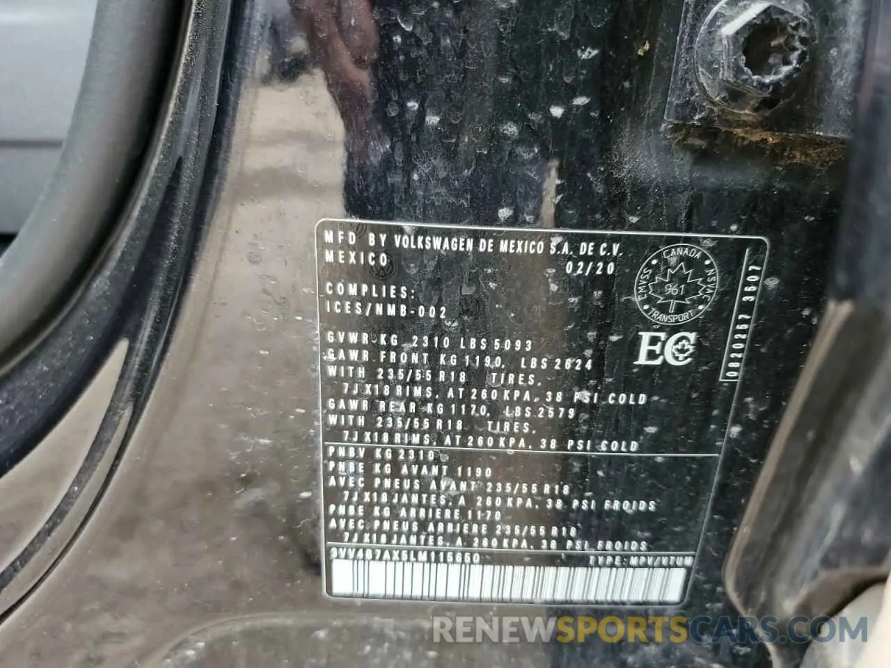 14 Photograph of a damaged car 3VV4B7AX5LM115650 VOLKSWAGEN TIGUAN 2020