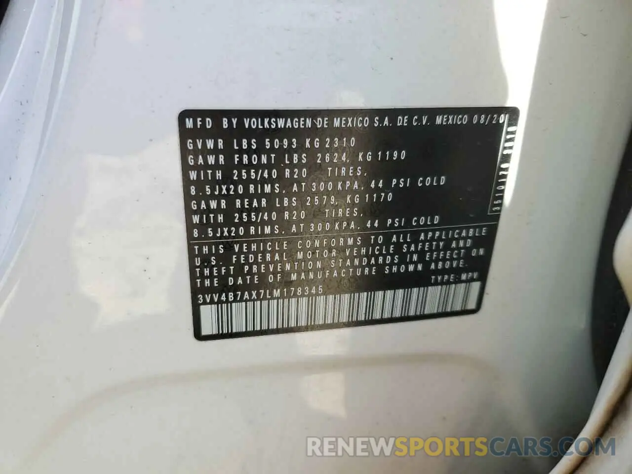 16 Photograph of a damaged car 3VV4B7AX7LM178345 VOLKSWAGEN TIGUAN 2020