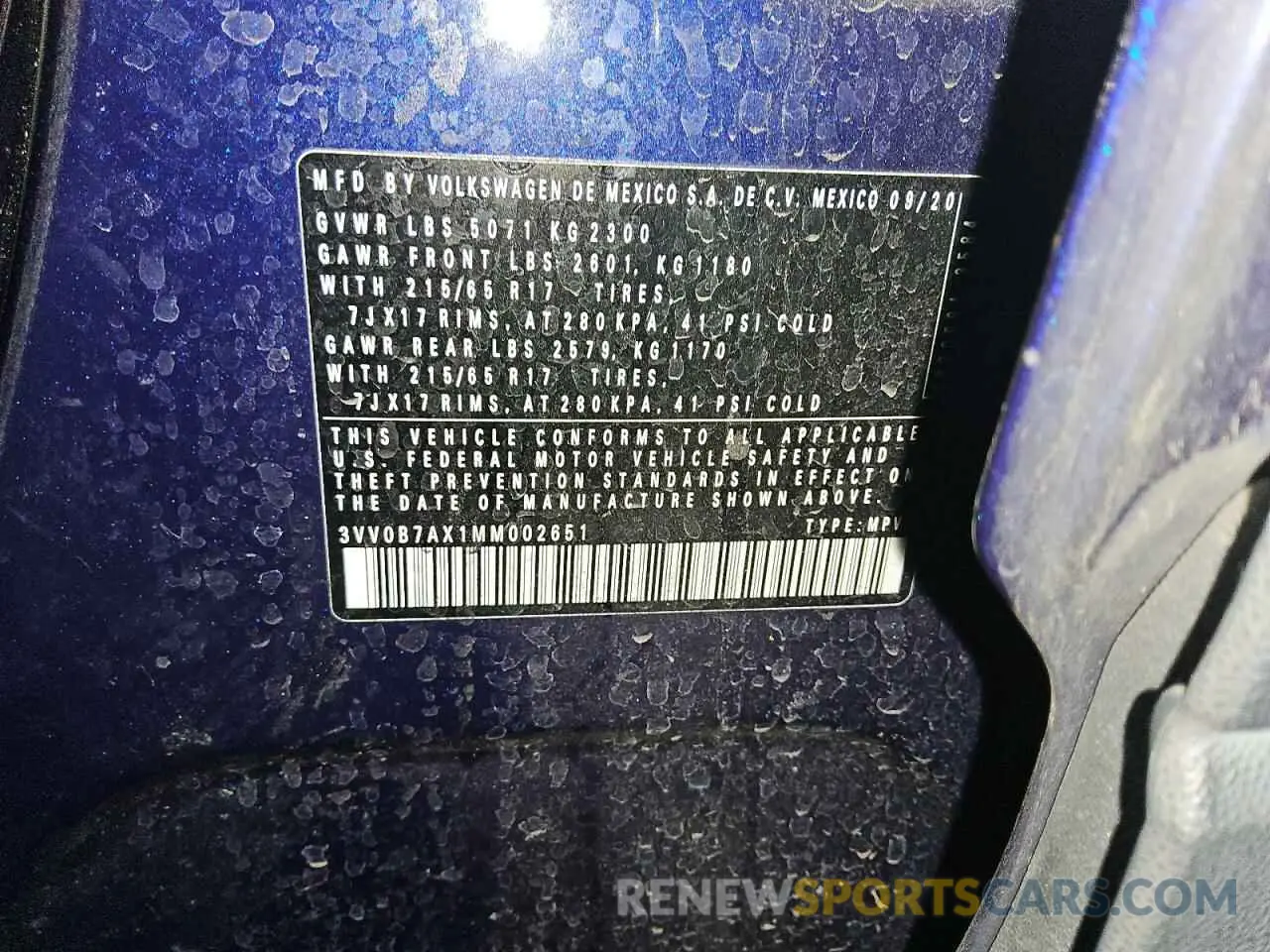 13 Photograph of a damaged car 3VV0B7AX1MM002651 VOLKSWAGEN TIGUAN 2021