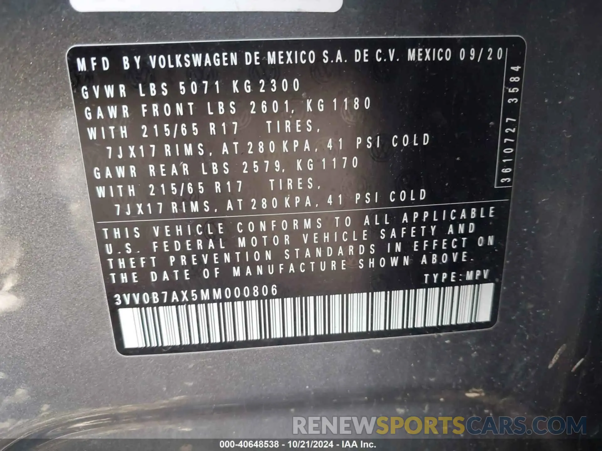 9 Photograph of a damaged car 3VV0B7AX5MM000806 VOLKSWAGEN TIGUAN 2021
