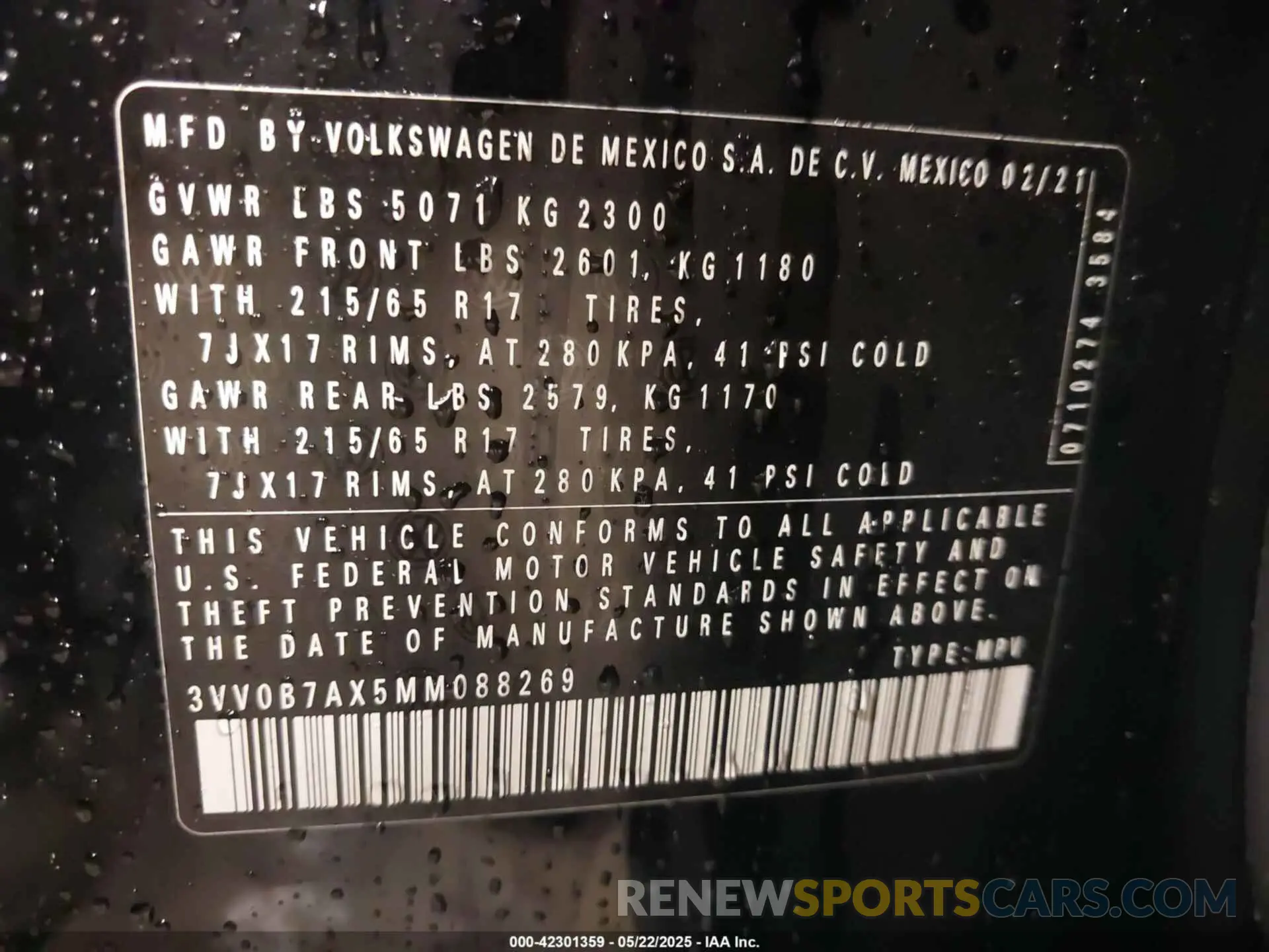 9 Photograph of a damaged car 3VV0B7AX5MM088269 VOLKSWAGEN TIGUAN 2021