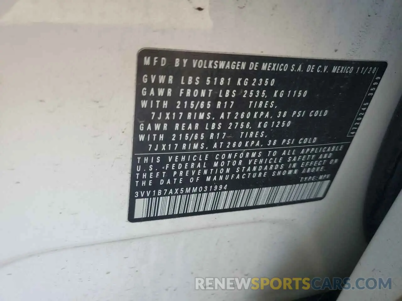 13 Photograph of a damaged car 3VV1B7AX5MM031994 VOLKSWAGEN TIGUAN 2021