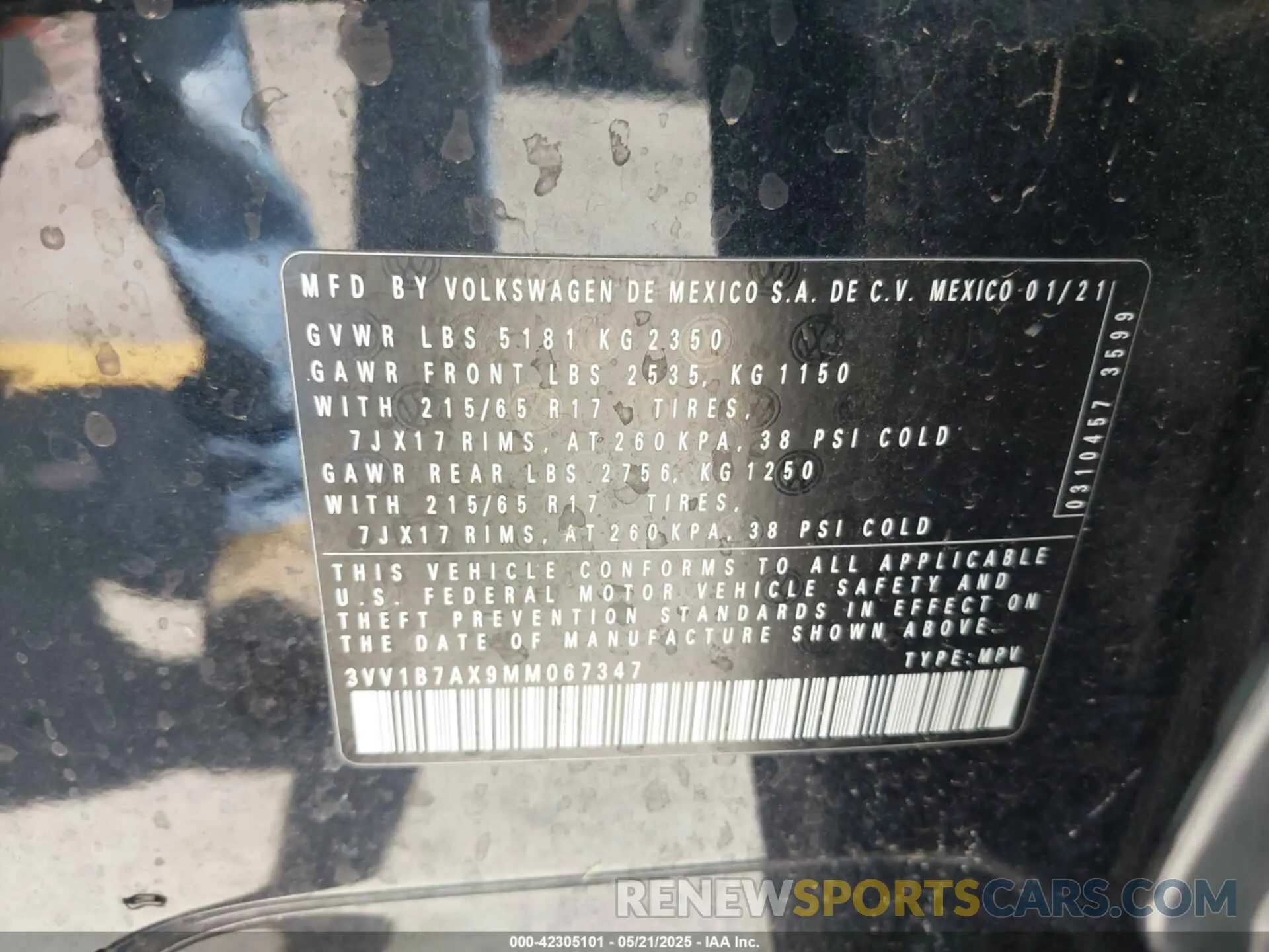 9 Photograph of a damaged car 3VV1B7AX9MM067347 VOLKSWAGEN TIGUAN 2021
