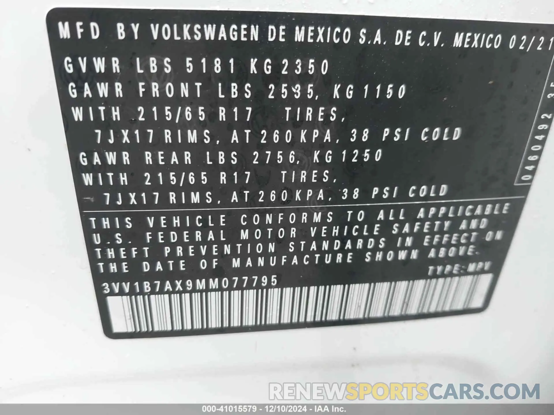 9 Photograph of a damaged car 3VV1B7AX9MM077795 VOLKSWAGEN TIGUAN 2021