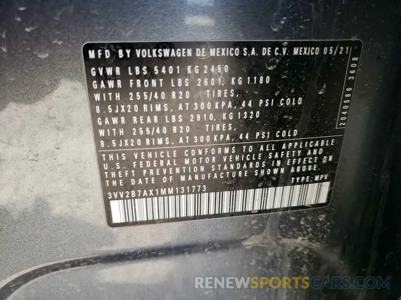 13 Photograph of a damaged car 3VV2B7AX1MM131773 VOLKSWAGEN TIGUAN 2021