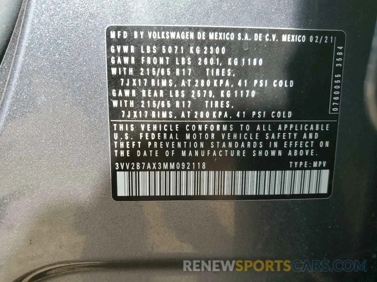 15 Photograph of a damaged car 3VV2B7AX3MM092118 VOLKSWAGEN TIGUAN 2021