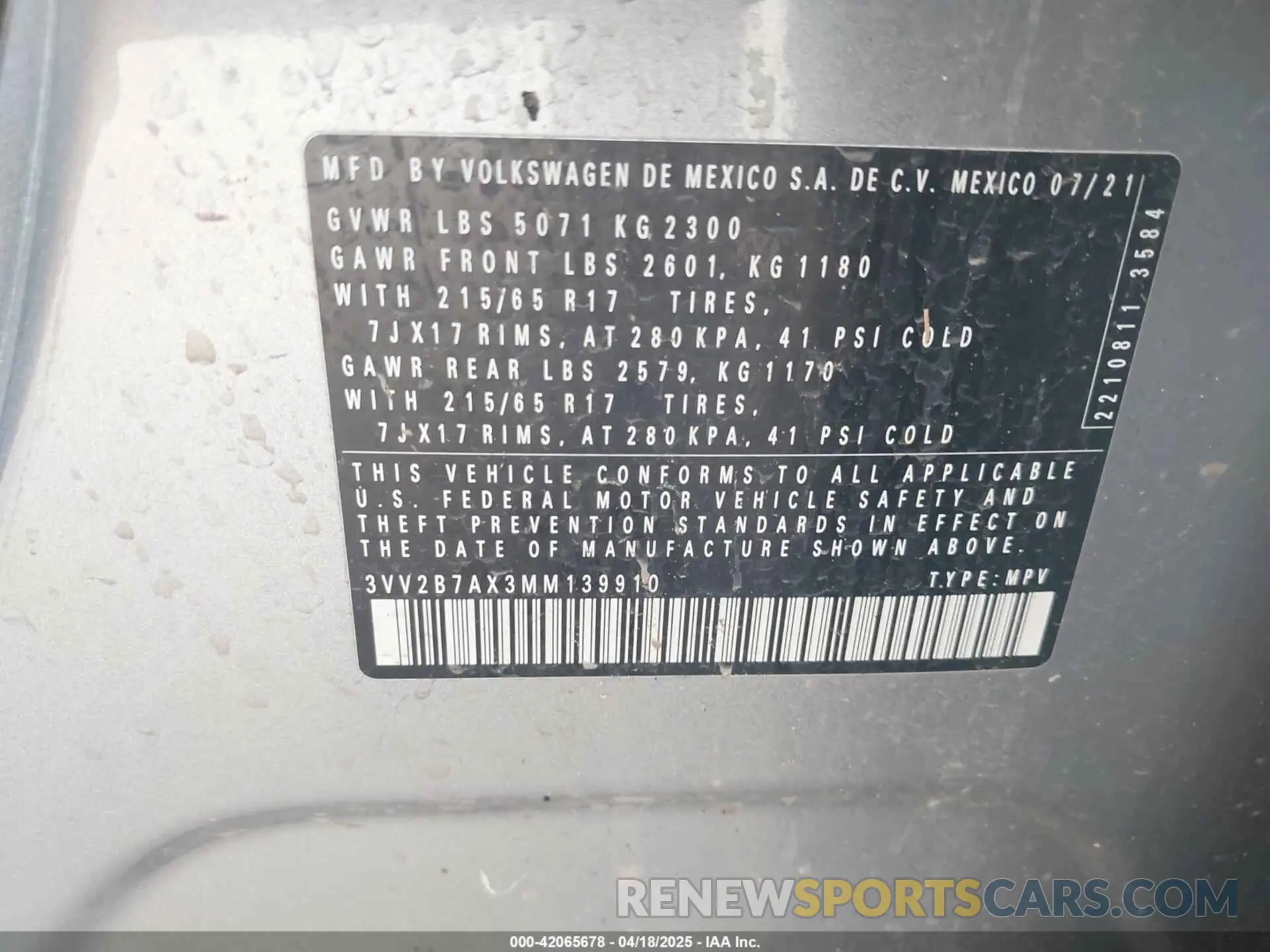 9 Photograph of a damaged car 3VV2B7AX3MM139910 VOLKSWAGEN TIGUAN 2021