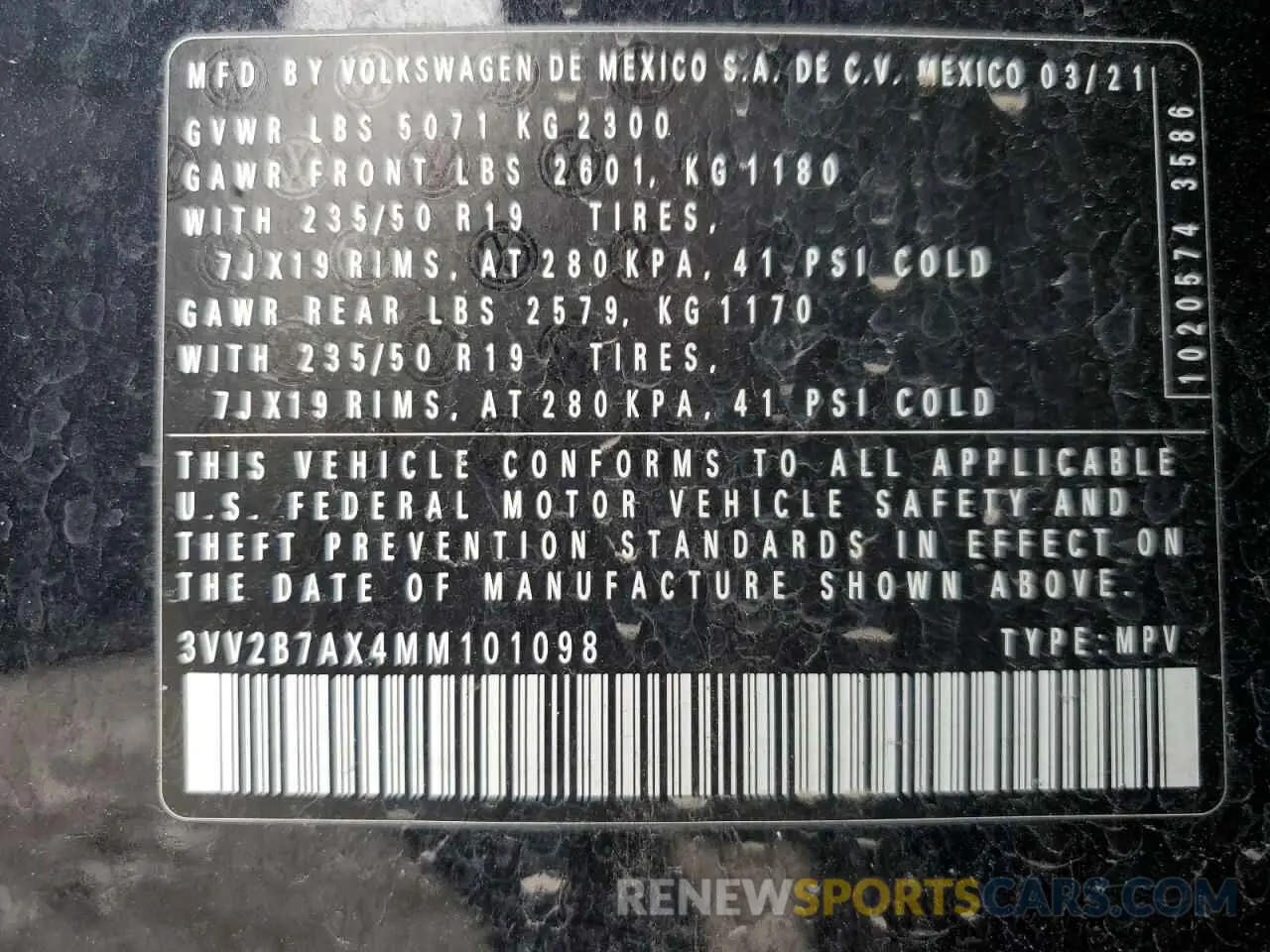 14 Photograph of a damaged car 3VV2B7AX4MM101098 VOLKSWAGEN TIGUAN 2021