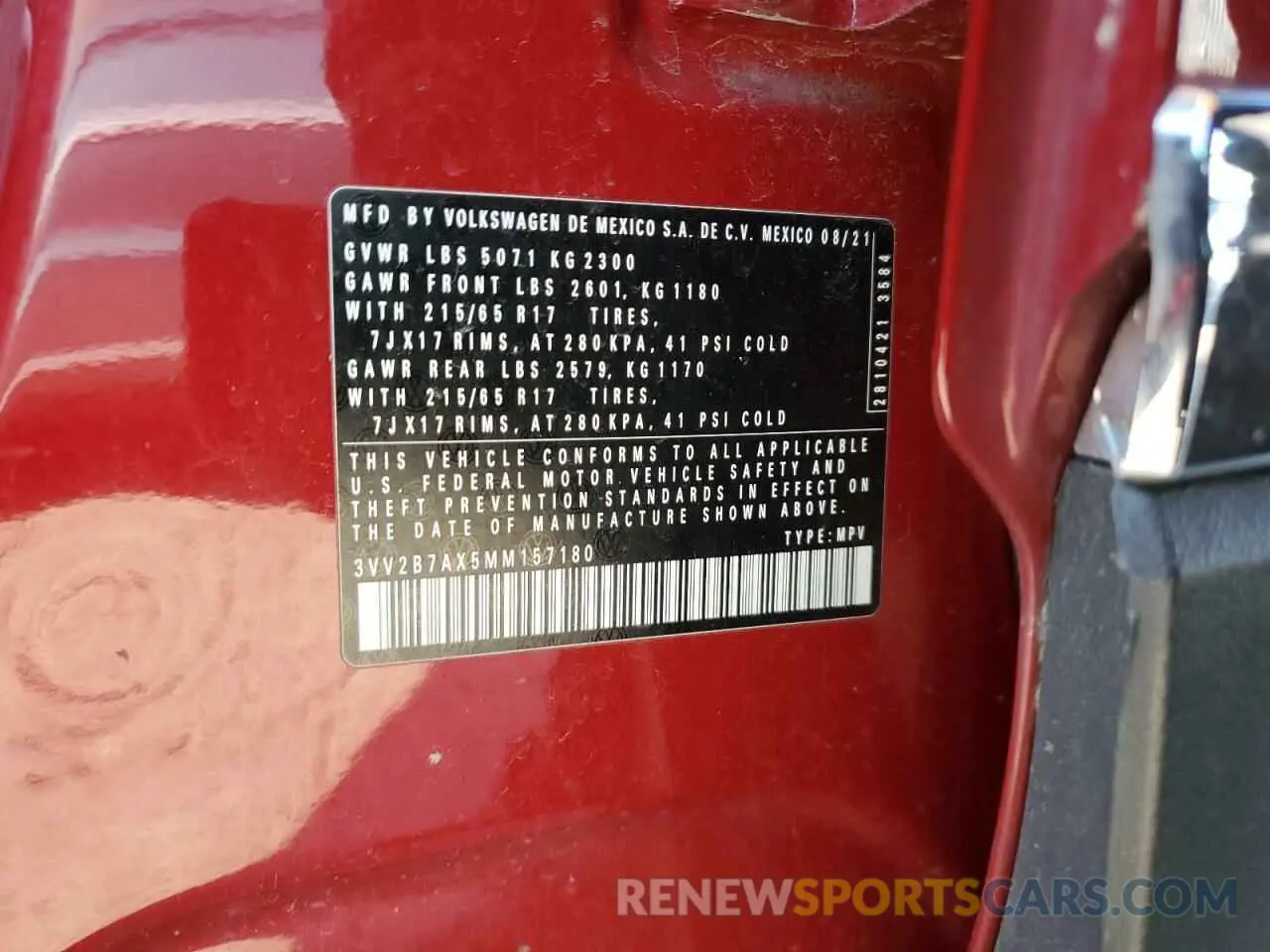 13 Photograph of a damaged car 3VV2B7AX5MM157180 VOLKSWAGEN TIGUAN 2021