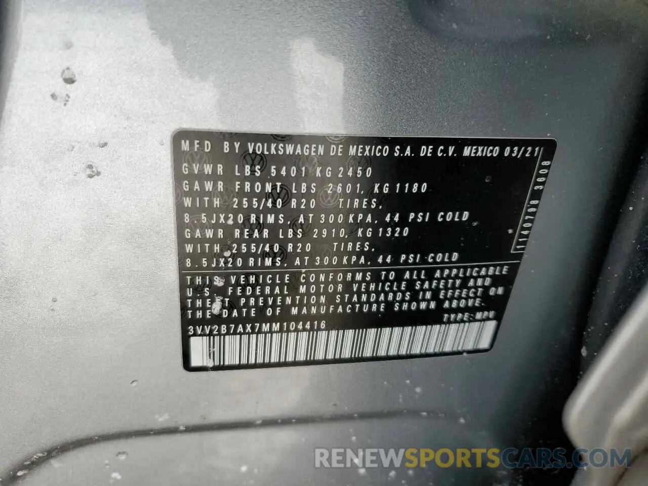 13 Photograph of a damaged car 3VV2B7AX7MM104416 VOLKSWAGEN TIGUAN 2021