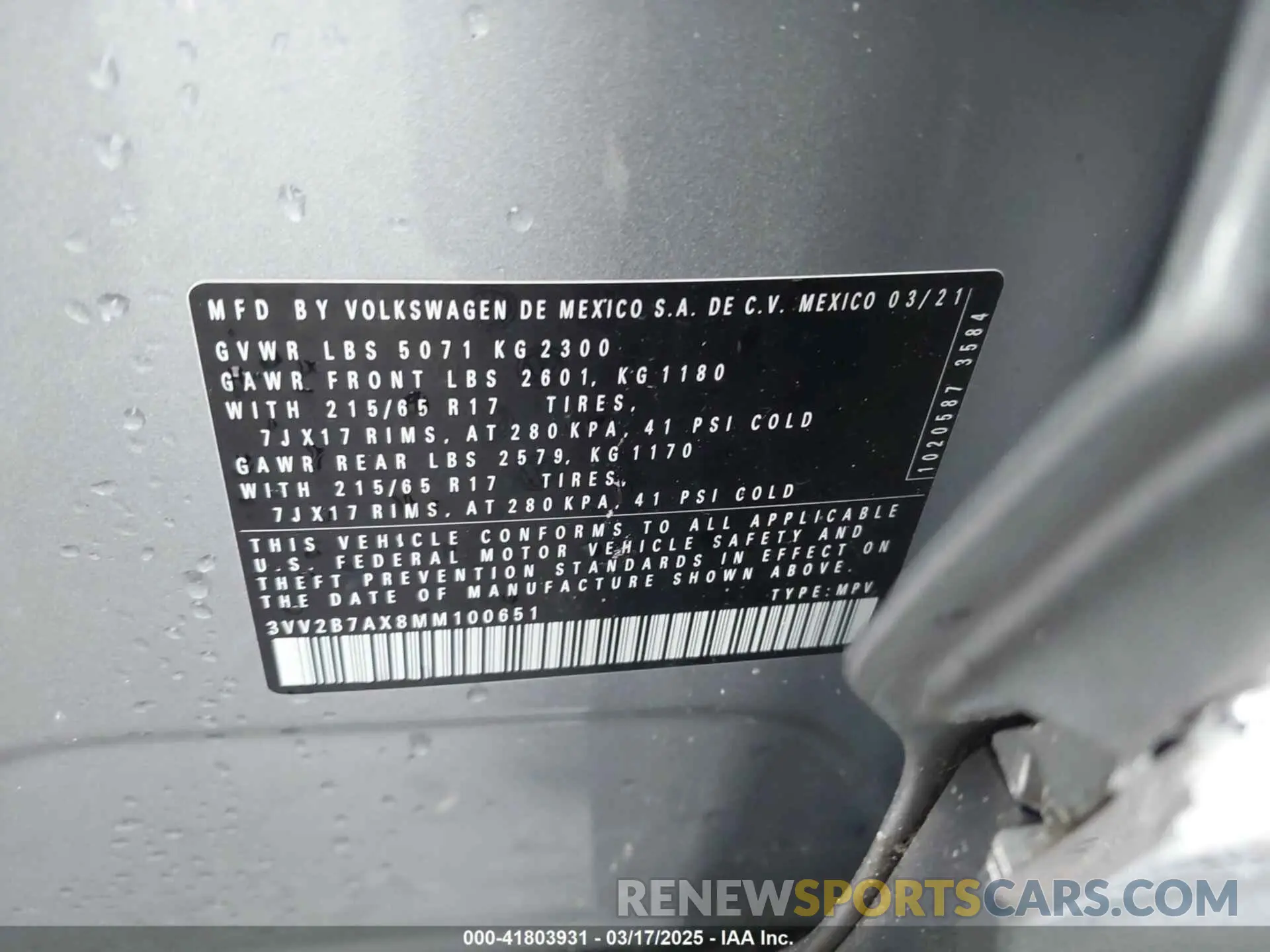 9 Photograph of a damaged car 3VV2B7AX8MM100651 VOLKSWAGEN TIGUAN 2021