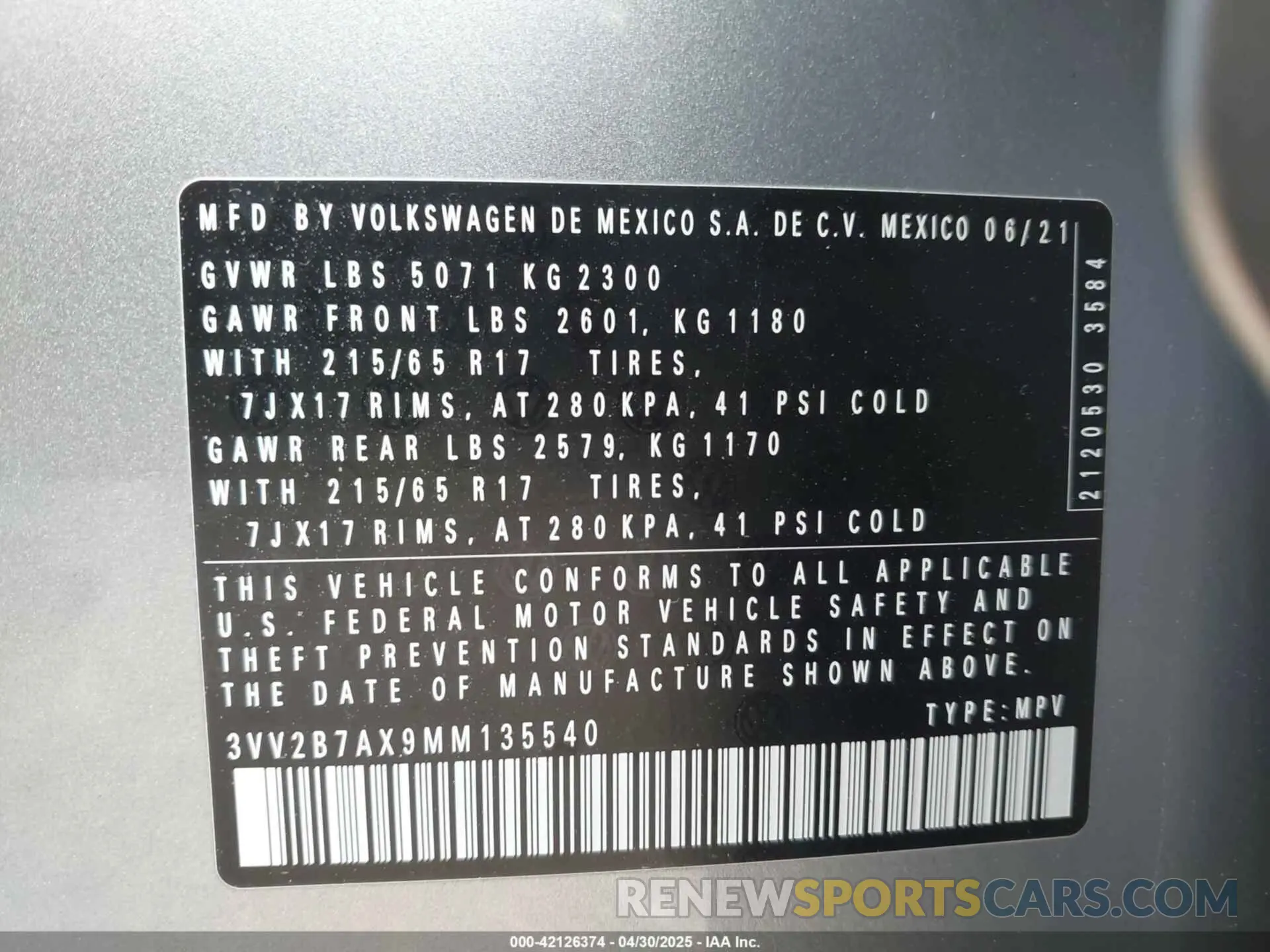 9 Photograph of a damaged car 3VV2B7AX9MM135540 VOLKSWAGEN TIGUAN 2021