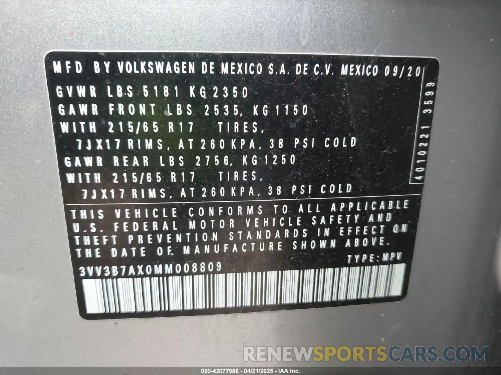 9 Photograph of a damaged car 3VV3B7AX0MM008809 VOLKSWAGEN TIGUAN 2021
