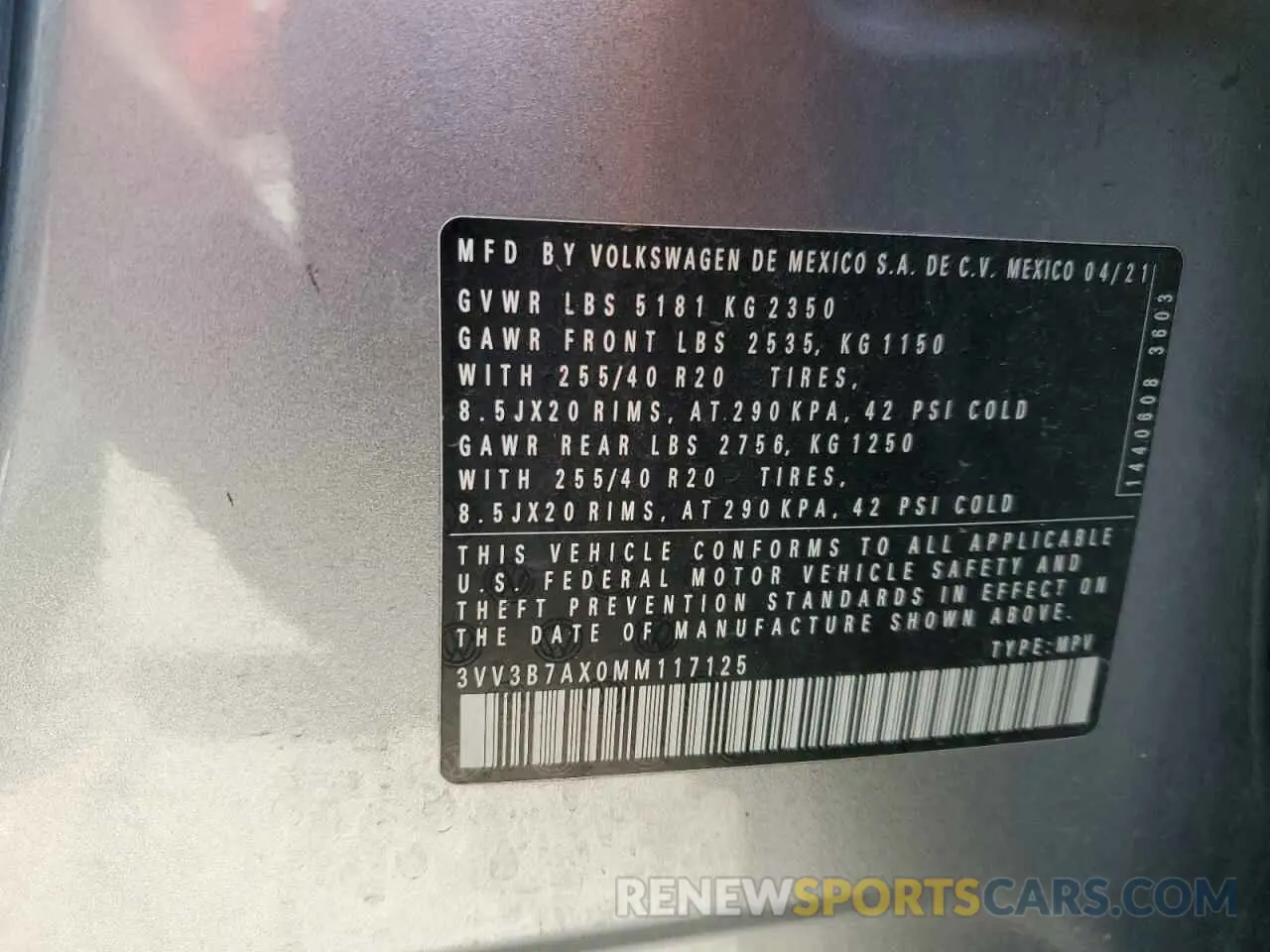 15 Photograph of a damaged car 3VV3B7AX0MM117125 VOLKSWAGEN TIGUAN 2021