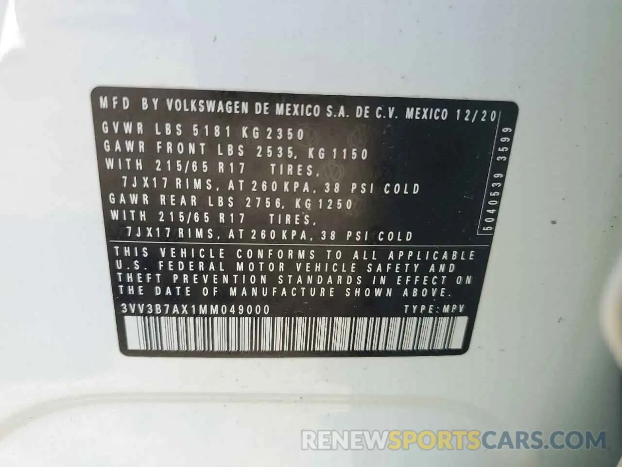 13 Photograph of a damaged car 3VV3B7AX1MM049000 VOLKSWAGEN TIGUAN 2021