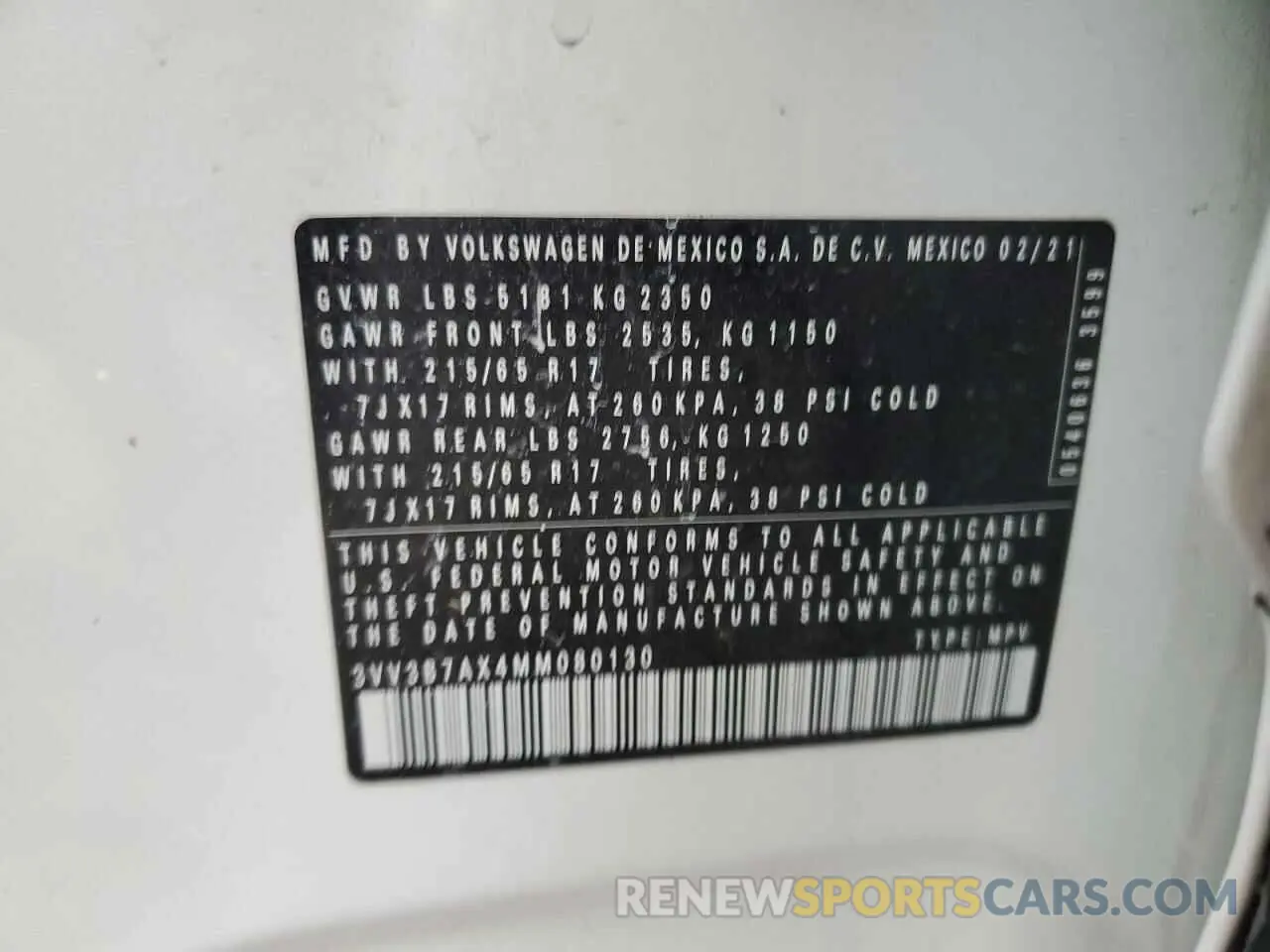 13 Photograph of a damaged car 3VV3B7AX4MM080130 VOLKSWAGEN TIGUAN 2021