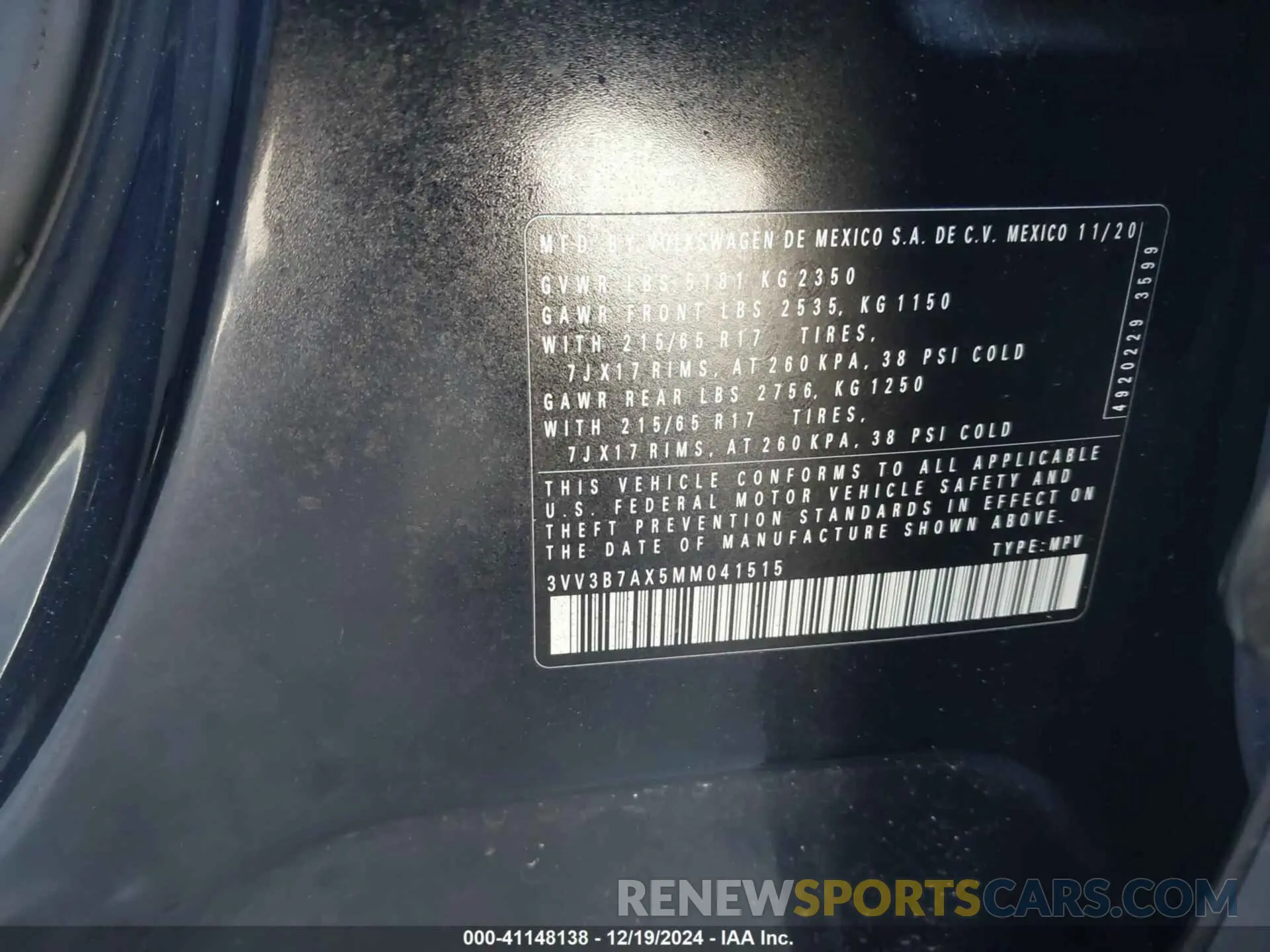 9 Photograph of a damaged car 3VV3B7AX5MM041515 VOLKSWAGEN TIGUAN 2021