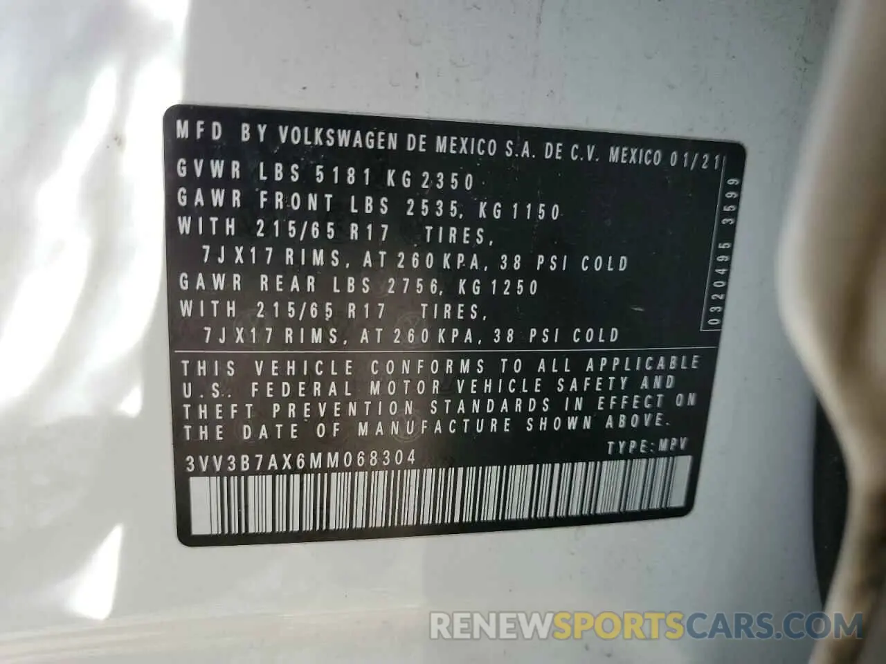14 Photograph of a damaged car 3VV3B7AX6MM068304 VOLKSWAGEN TIGUAN 2021