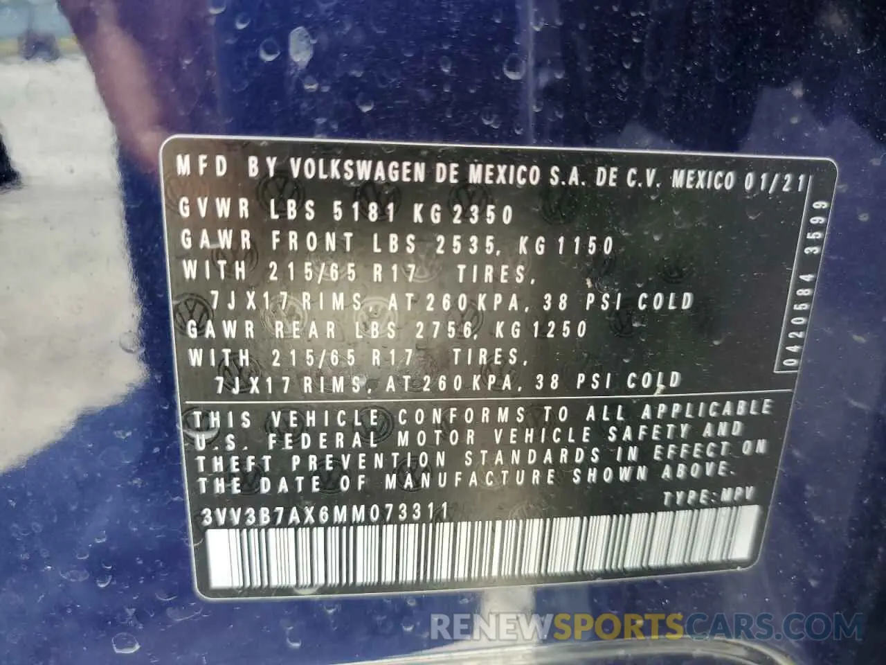 13 Photograph of a damaged car 3VV3B7AX6MM073311 VOLKSWAGEN TIGUAN 2021