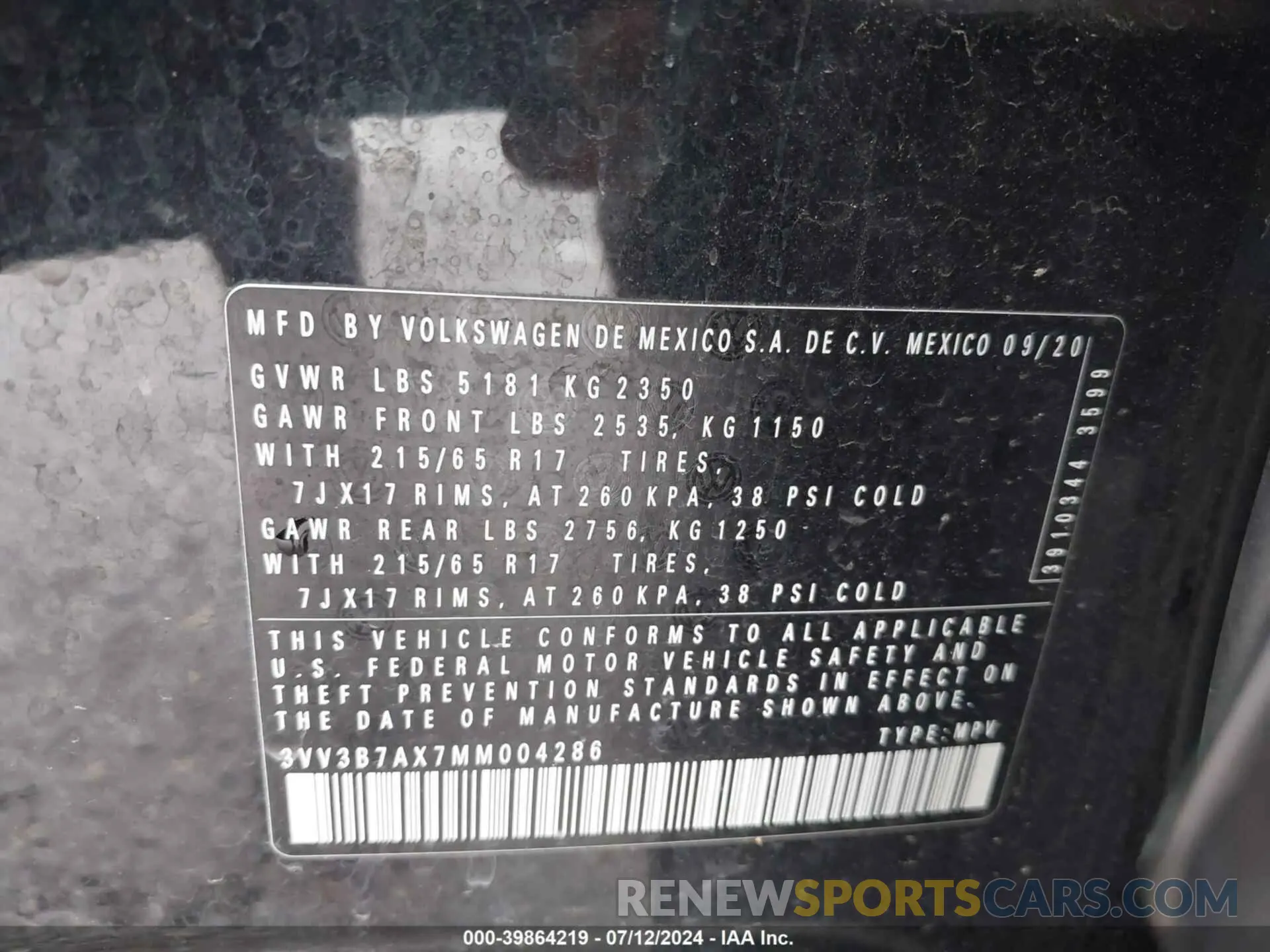 9 Photograph of a damaged car 3VV3B7AX7MM004286 VOLKSWAGEN TIGUAN 2021