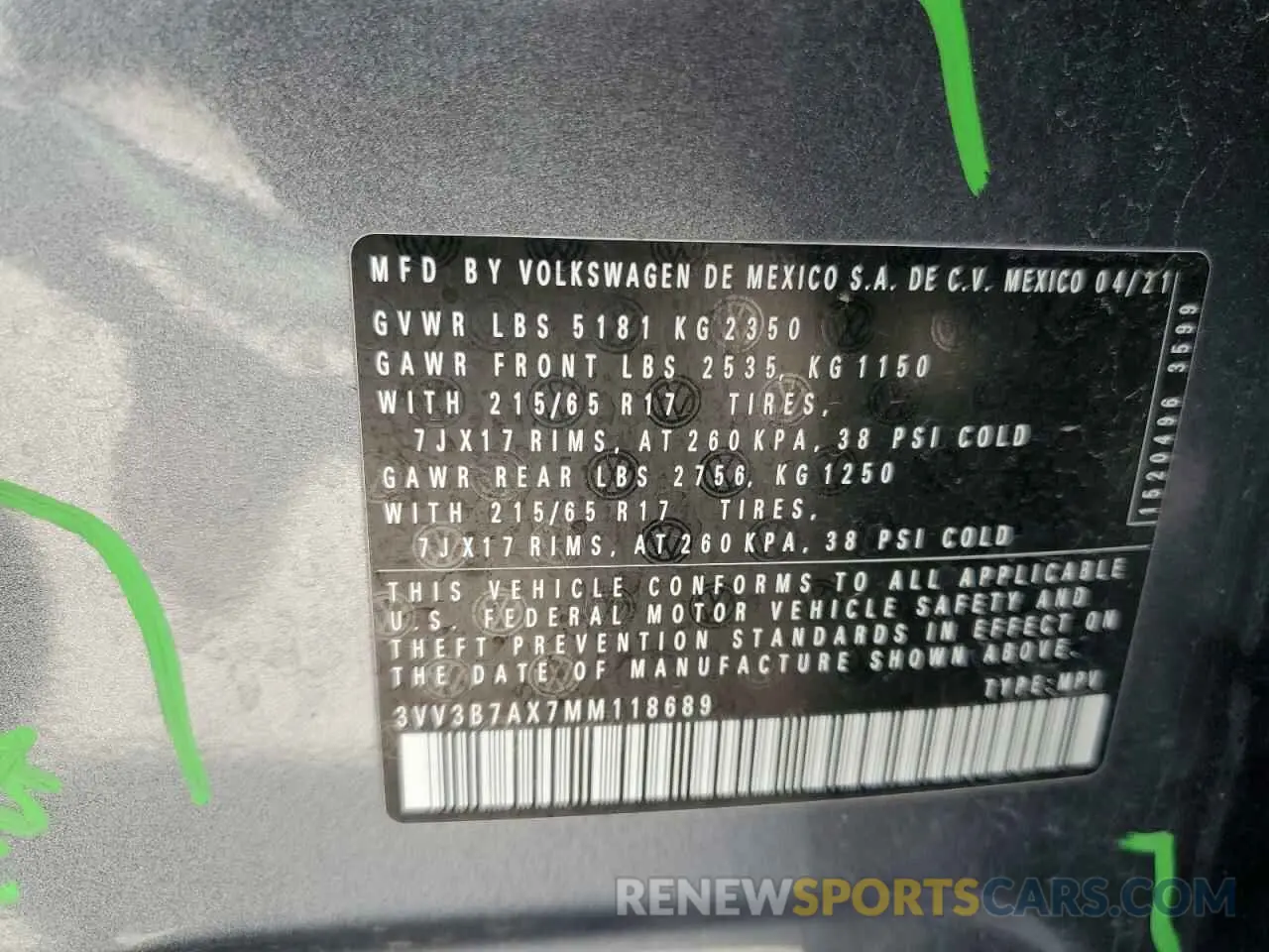14 Photograph of a damaged car 3VV3B7AX7MM118689 VOLKSWAGEN TIGUAN 2021
