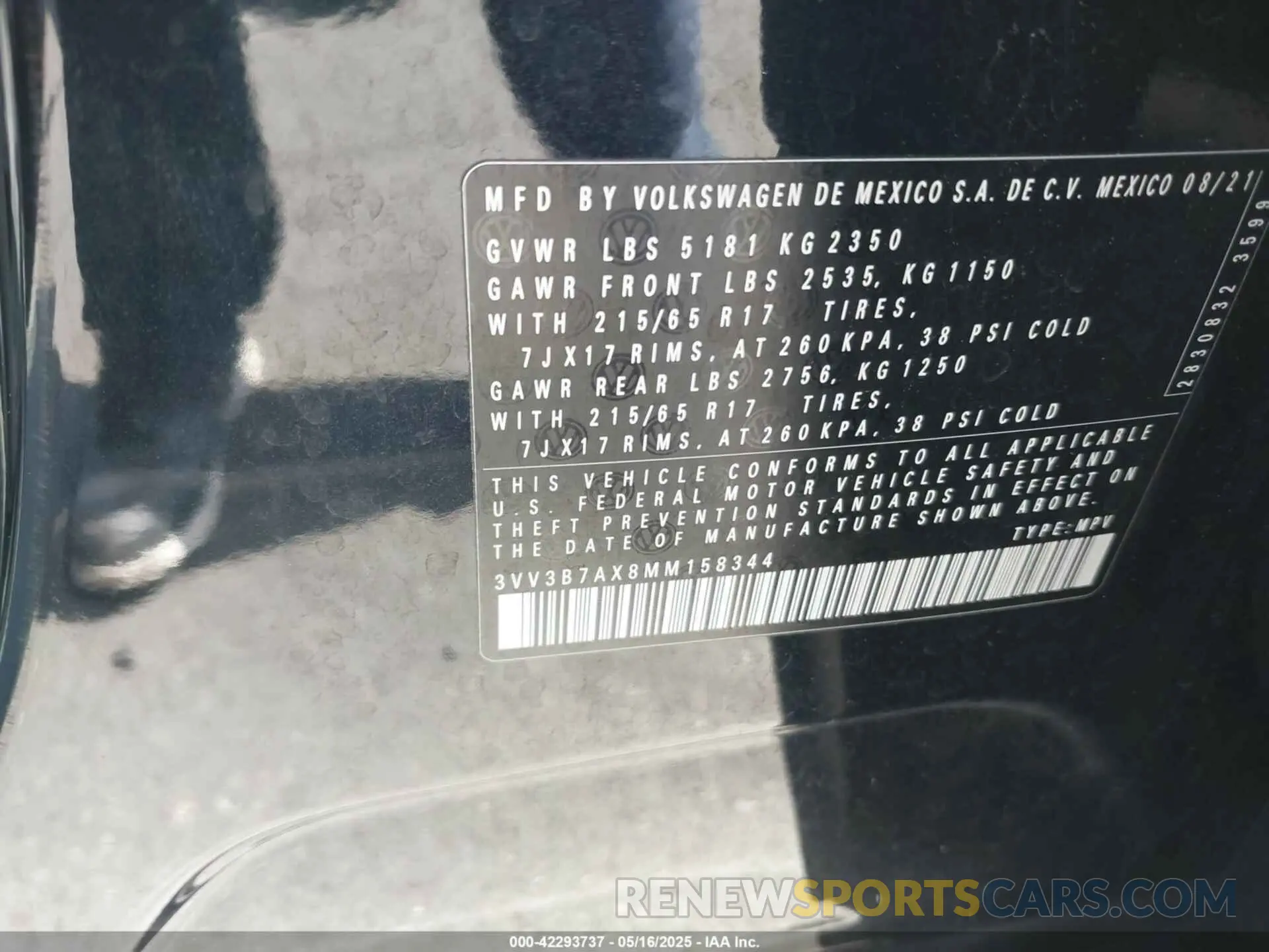 9 Photograph of a damaged car 3VV3B7AX8MM158344 VOLKSWAGEN TIGUAN 2021
