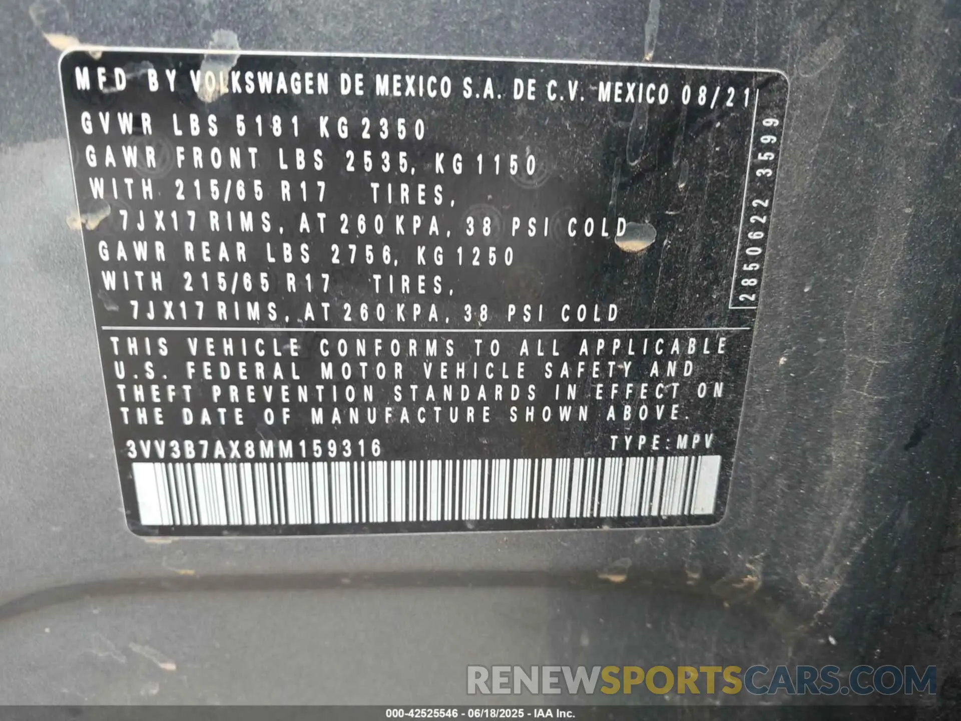 9 Photograph of a damaged car 3VV3B7AX8MM159316 VOLKSWAGEN TIGUAN 2021