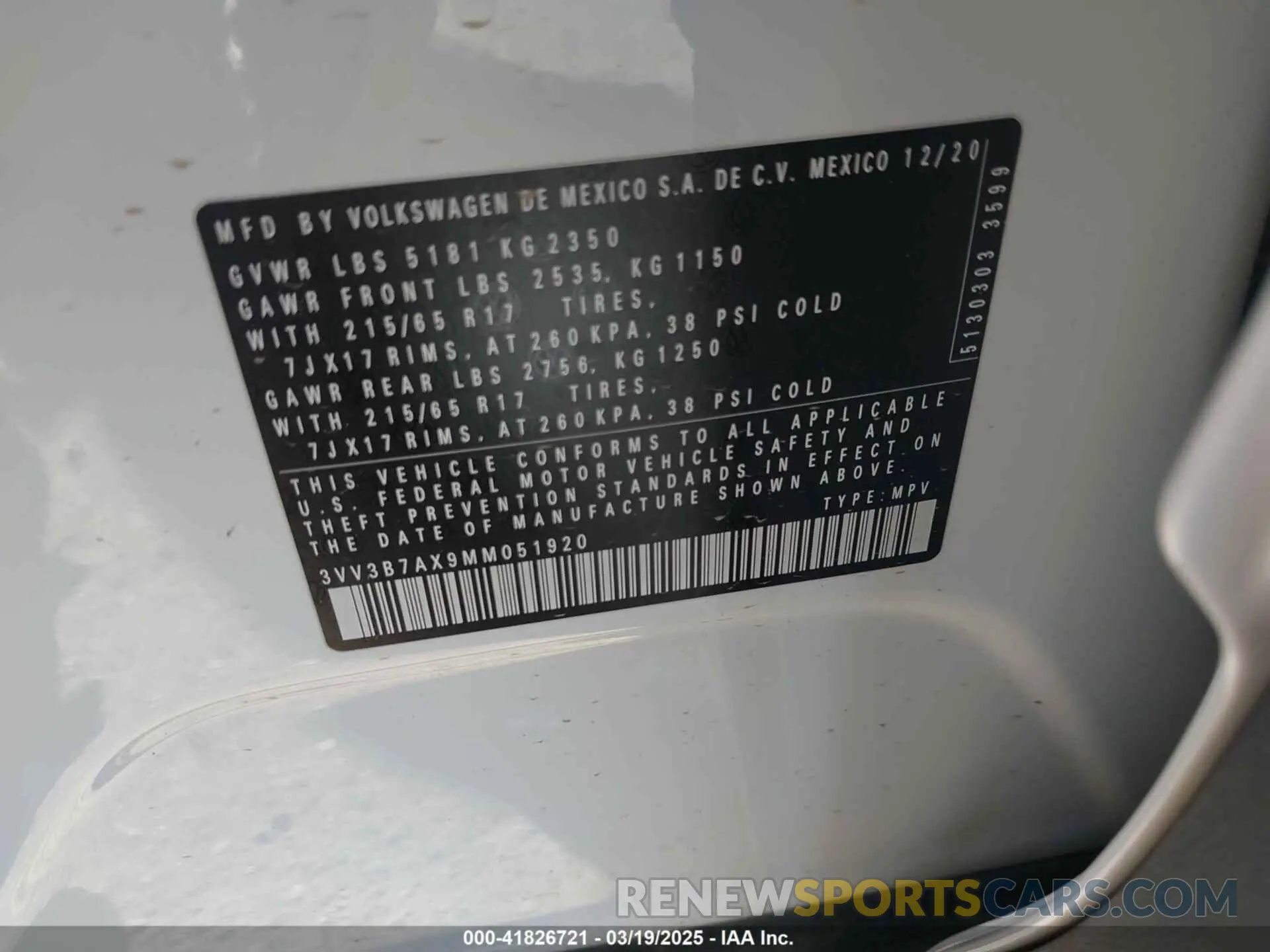 9 Photograph of a damaged car 3VV3B7AX9MM051920 VOLKSWAGEN TIGUAN 2021