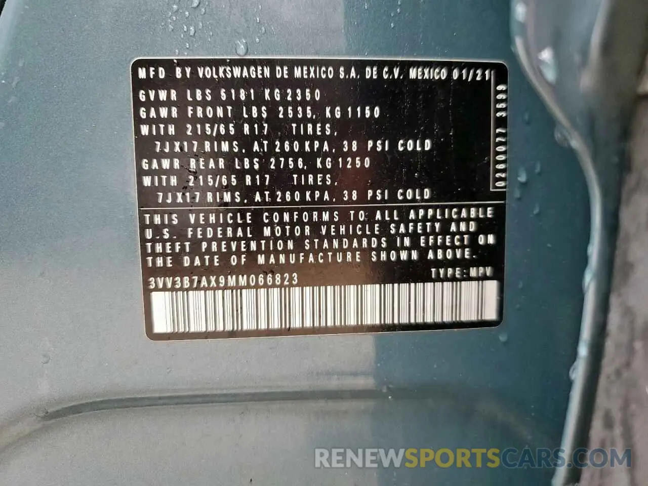 13 Photograph of a damaged car 3VV3B7AX9MM066823 VOLKSWAGEN TIGUAN 2021
