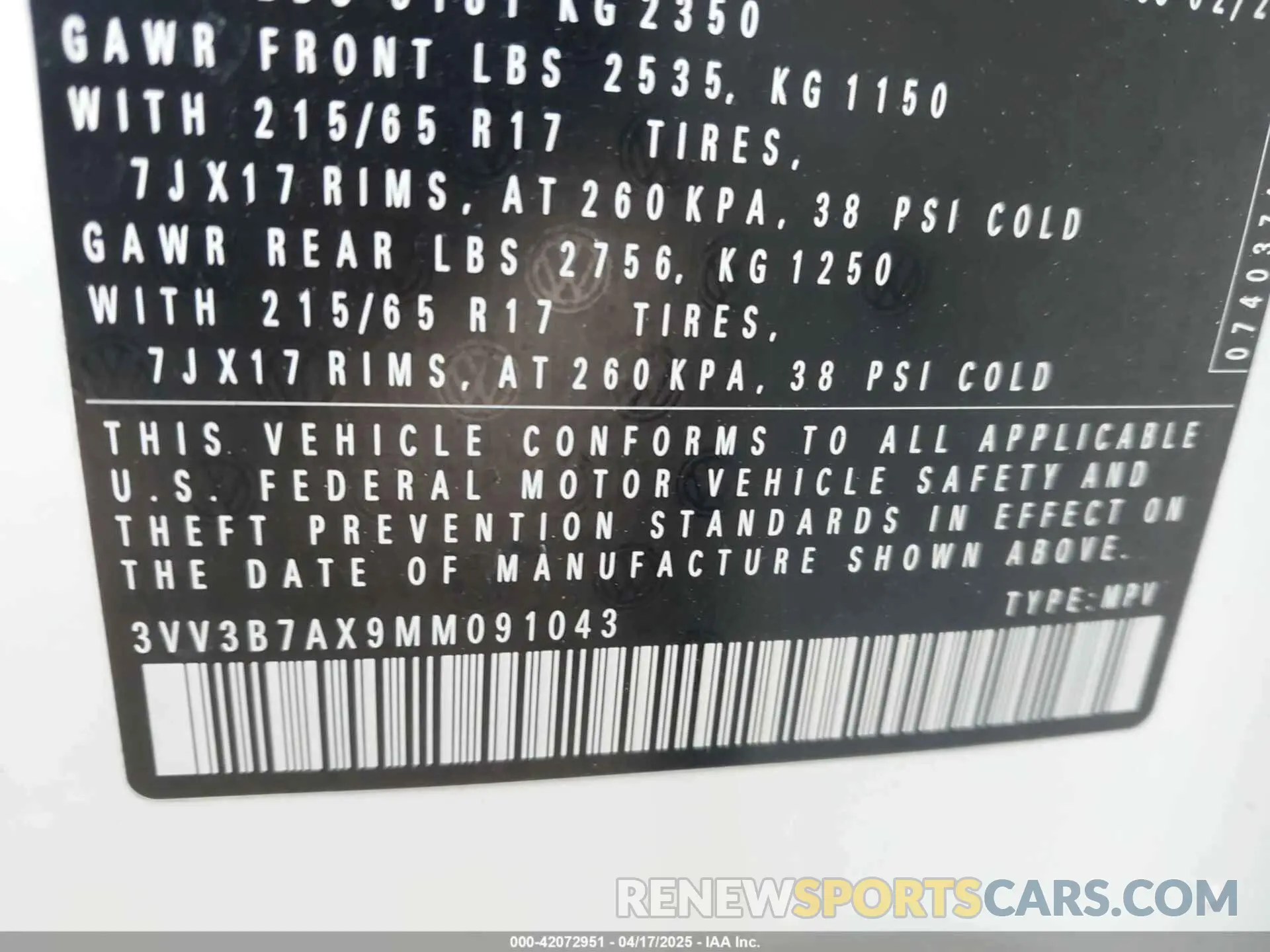 9 Photograph of a damaged car 3VV3B7AX9MM091043 VOLKSWAGEN TIGUAN 2021