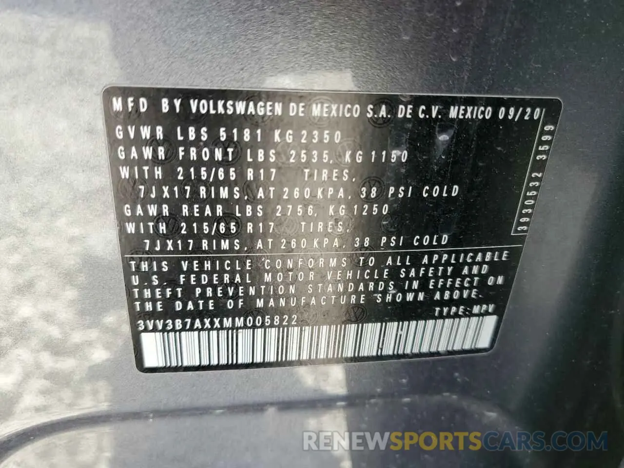 13 Photograph of a damaged car 3VV3B7AXXMM005822 VOLKSWAGEN TIGUAN 2021