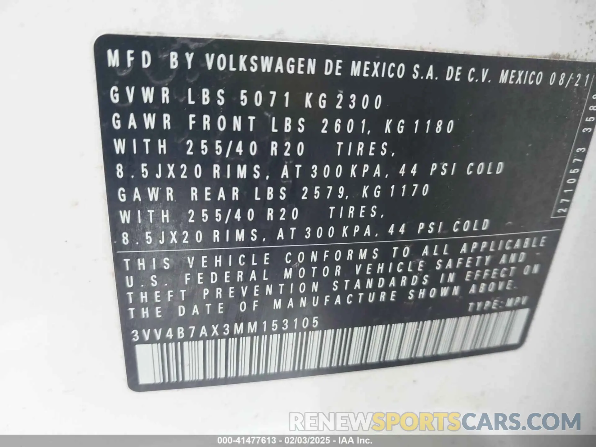 9 Photograph of a damaged car 3VV4B7AX3MM153105 VOLKSWAGEN TIGUAN 2021