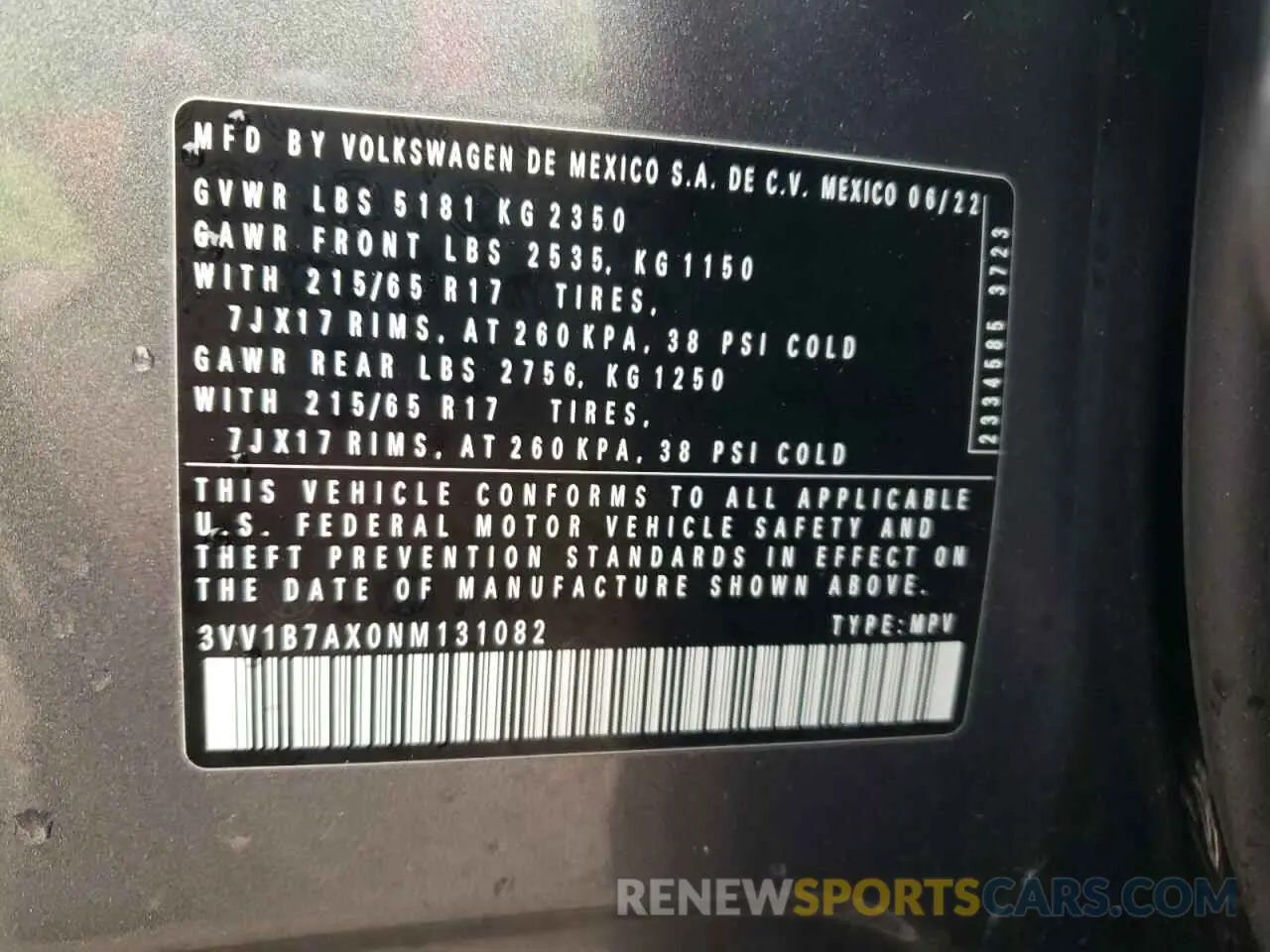 13 Photograph of a damaged car 3VV1B7AX0NM131082 VOLKSWAGEN TIGUAN 2022
