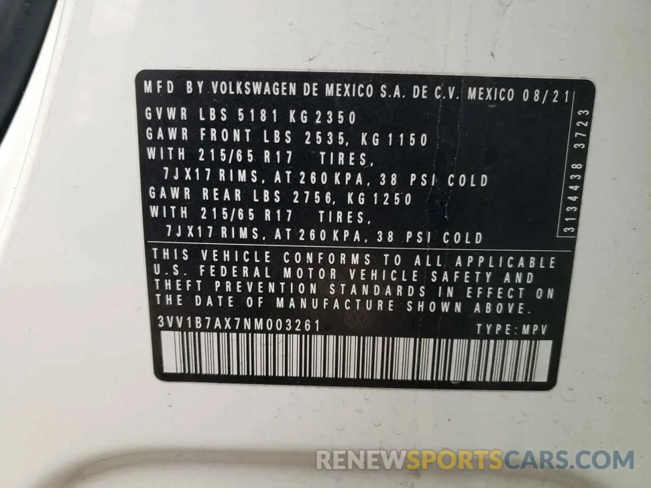 15 Photograph of a damaged car 3VV1B7AX7NM003261 VOLKSWAGEN TIGUAN 2022