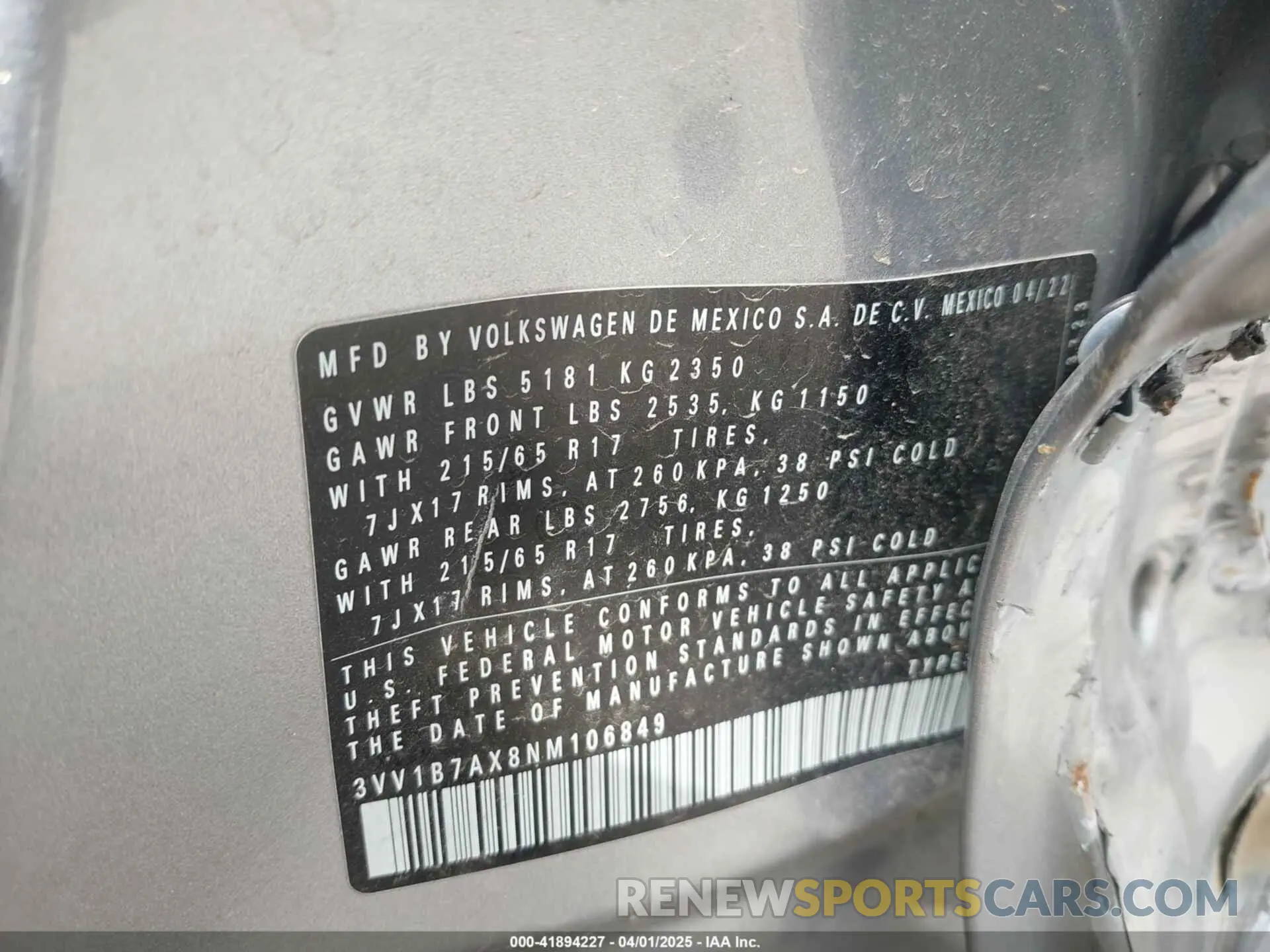 9 Photograph of a damaged car 3VV1B7AX8NM106849 VOLKSWAGEN TIGUAN 2022