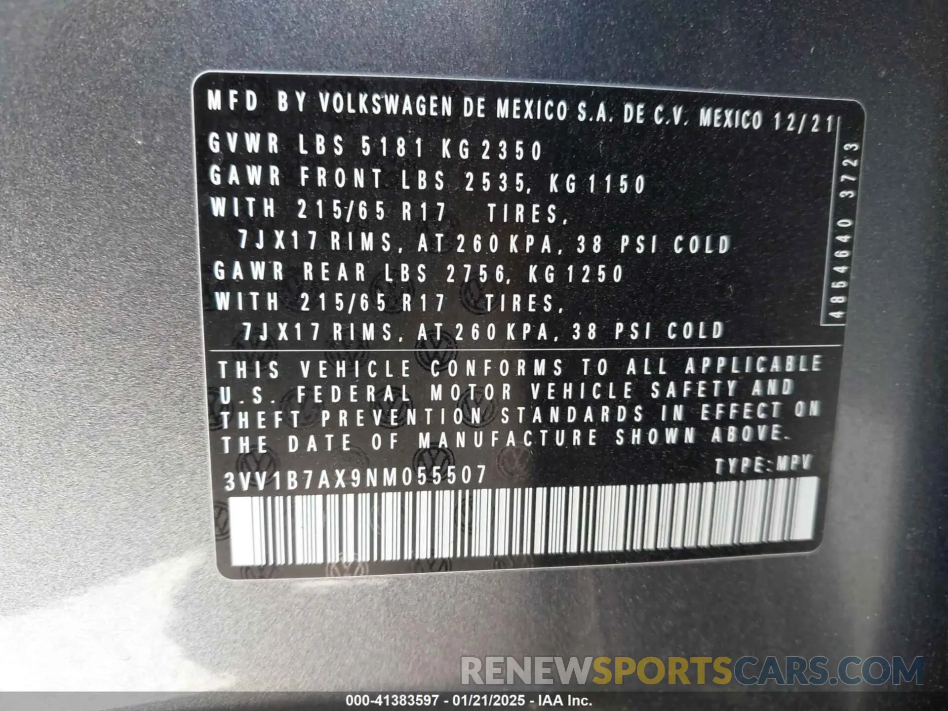 9 Photograph of a damaged car 3VV1B7AX9NM055507 VOLKSWAGEN TIGUAN 2022