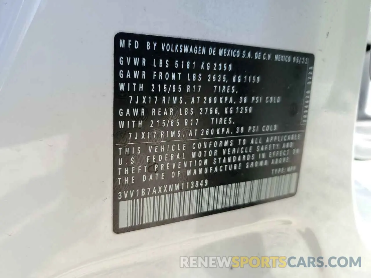 13 Photograph of a damaged car 3VV1B7AXXNM113849 VOLKSWAGEN TIGUAN 2022