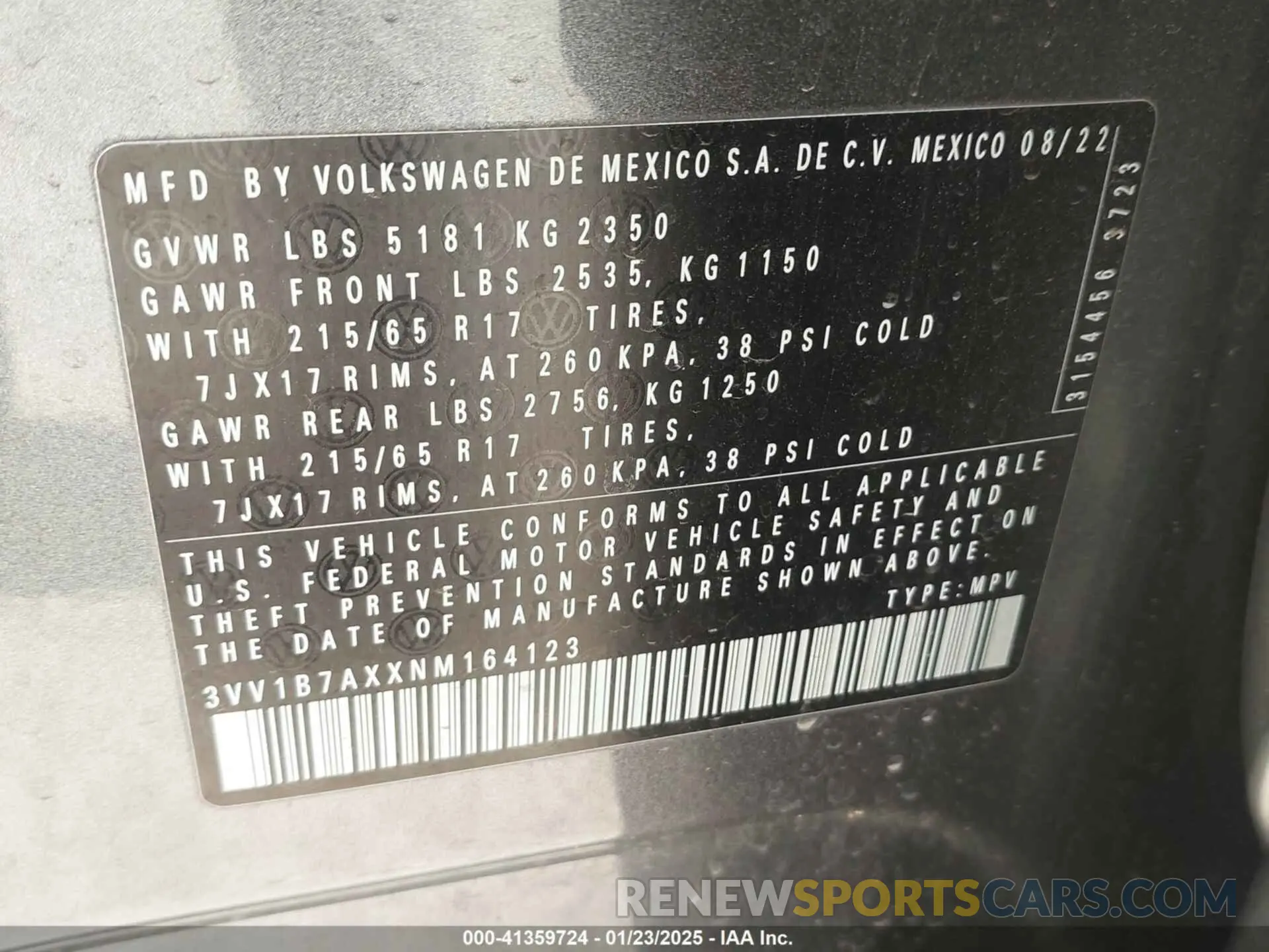 9 Photograph of a damaged car 3VV1B7AXXNM164123 VOLKSWAGEN TIGUAN 2022