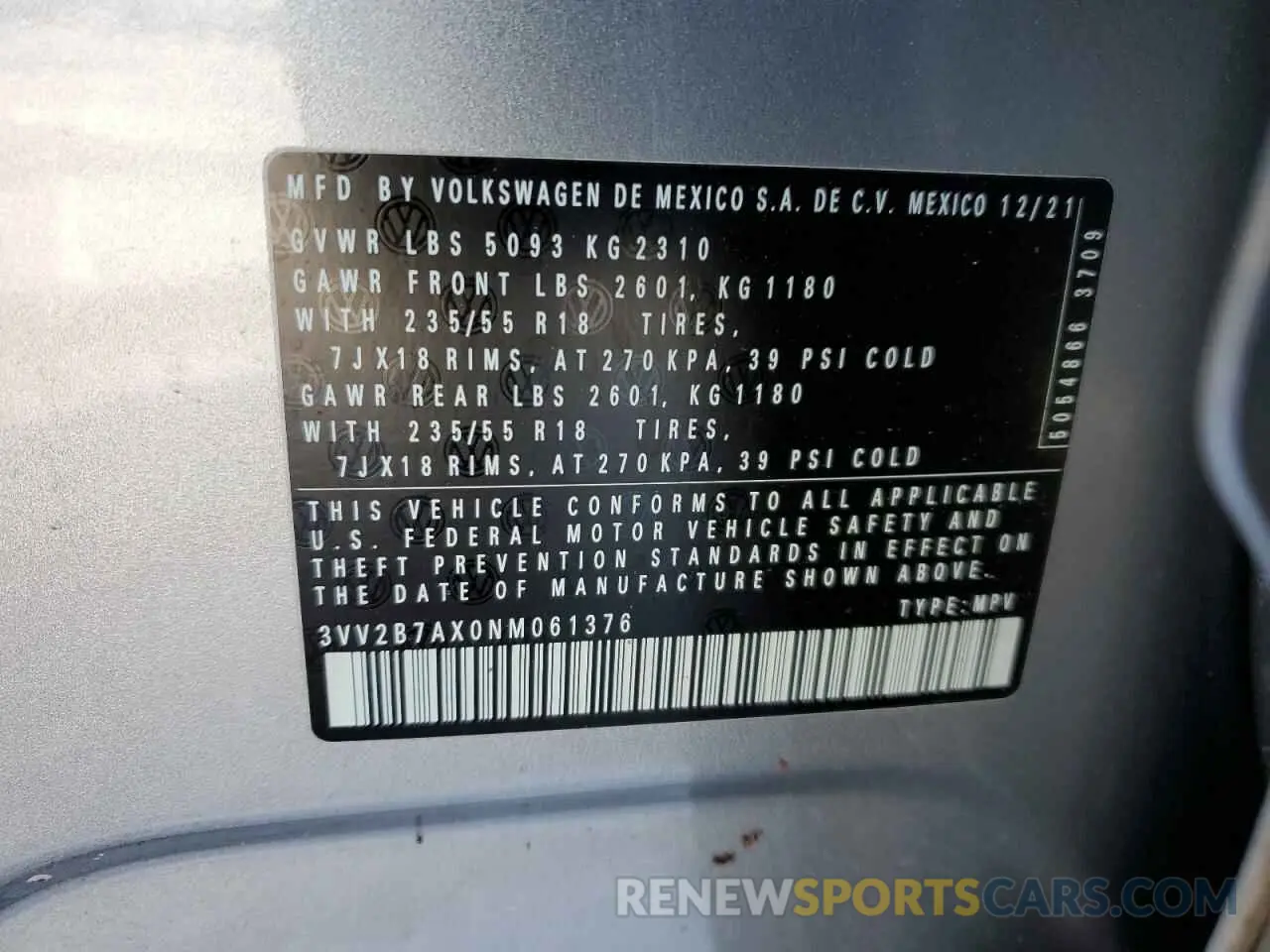 15 Photograph of a damaged car 3VV2B7AX0NM061376 VOLKSWAGEN TIGUAN 2022
