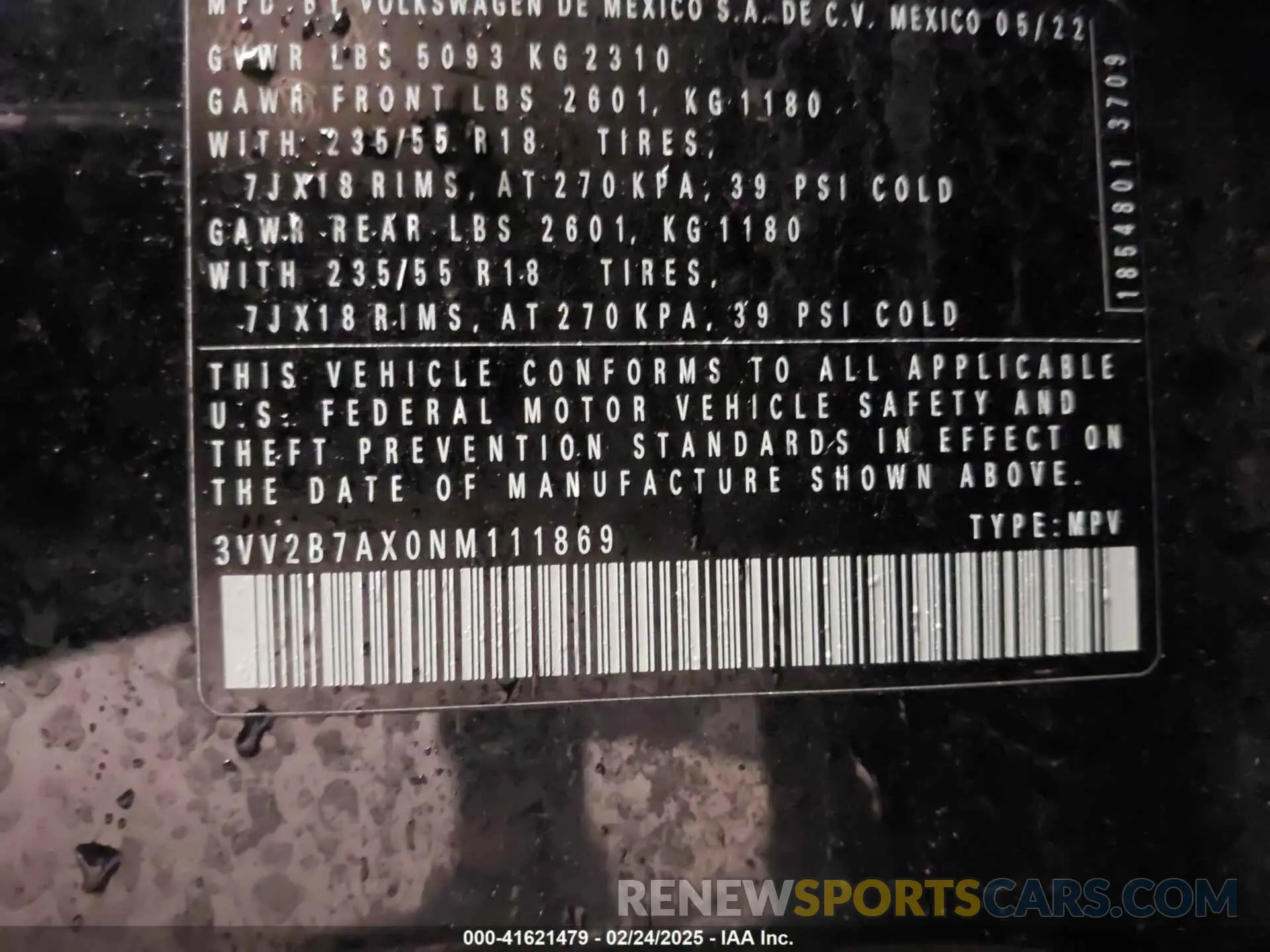 9 Photograph of a damaged car 3VV2B7AX0NM111869 VOLKSWAGEN TIGUAN 2022