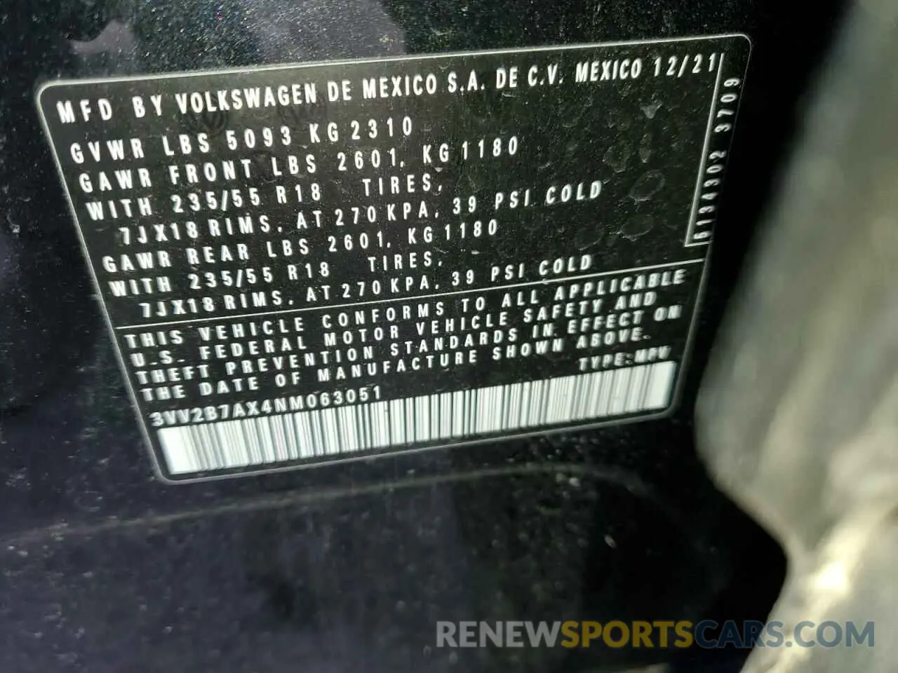 13 Photograph of a damaged car 3VV2B7AX4NM063051 VOLKSWAGEN TIGUAN 2022