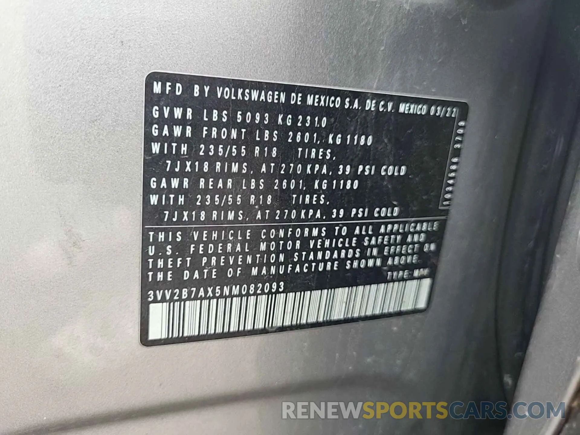 10 Photograph of a damaged car 3VV2B7AX5NM082093 VOLKSWAGEN TIGUAN 2022