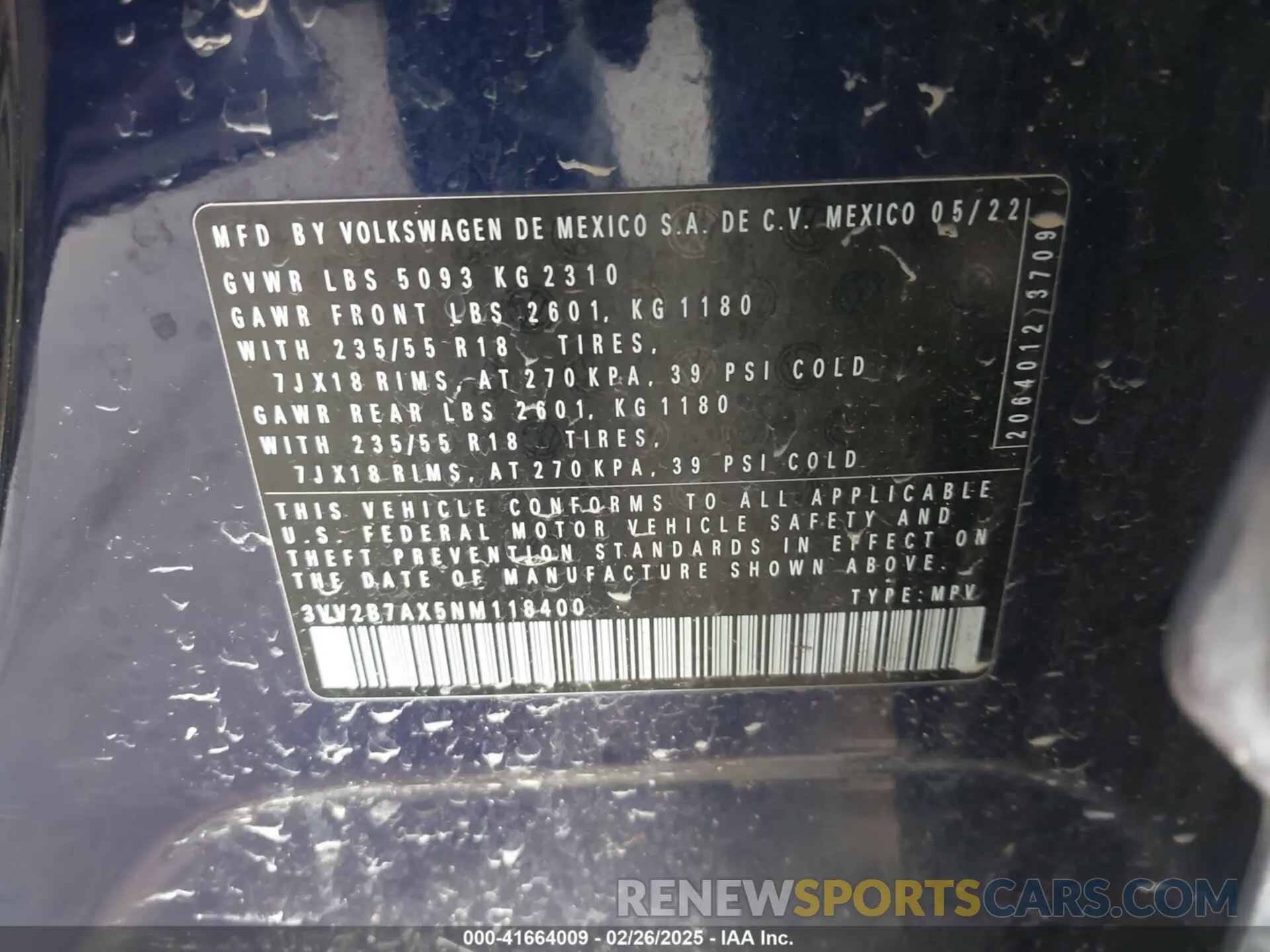 9 Photograph of a damaged car 3VV2B7AX5NM118400 VOLKSWAGEN TIGUAN 2022