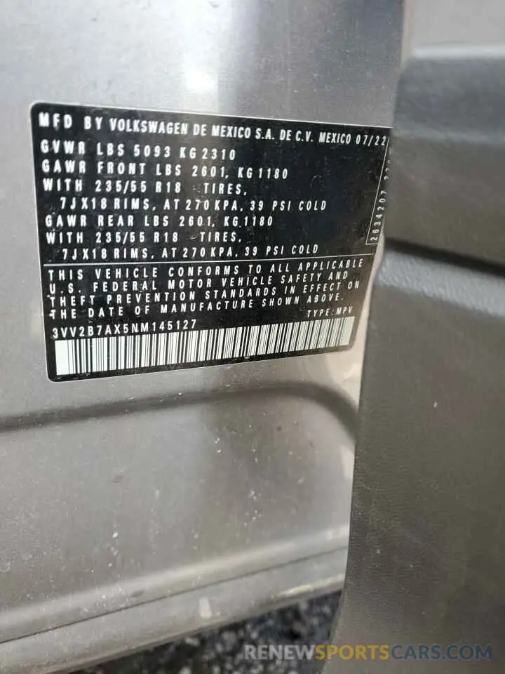 12 Photograph of a damaged car 3VV2B7AX5NM145127 VOLKSWAGEN TIGUAN 2022