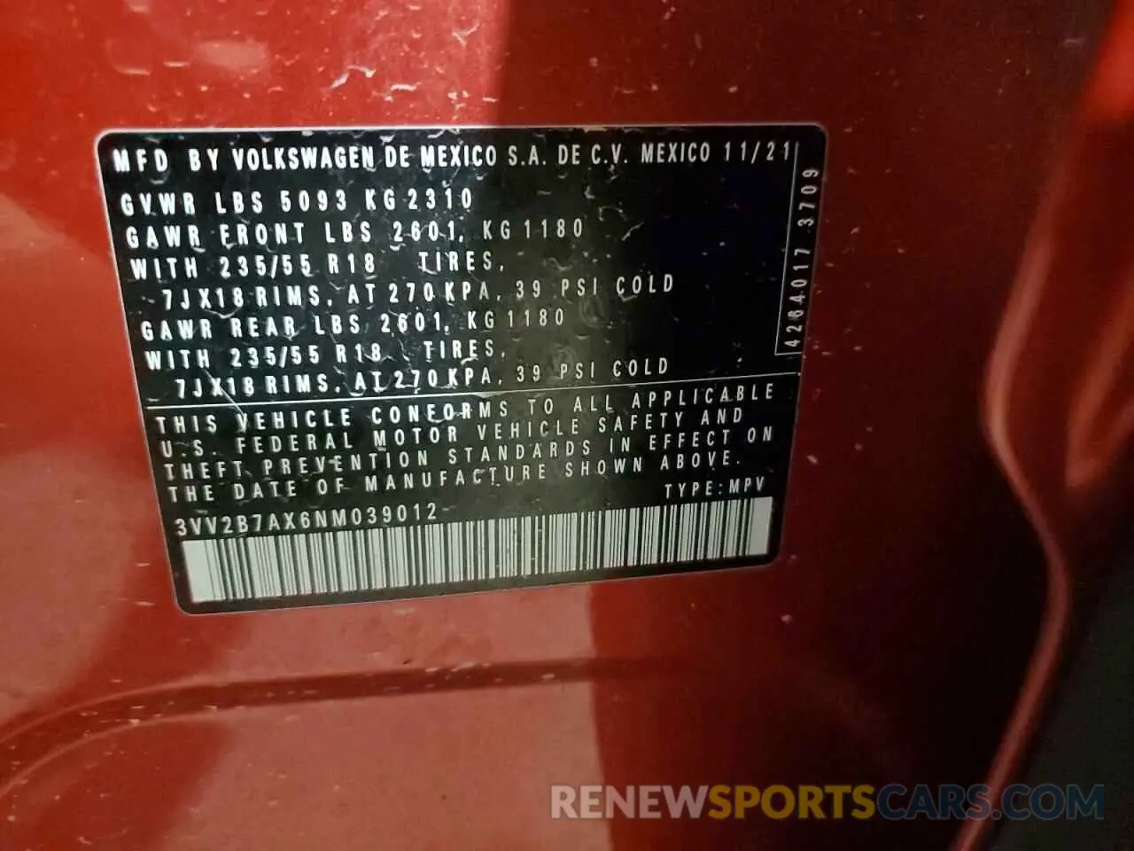 14 Photograph of a damaged car 3VV2B7AX6NM039012 VOLKSWAGEN TIGUAN 2022